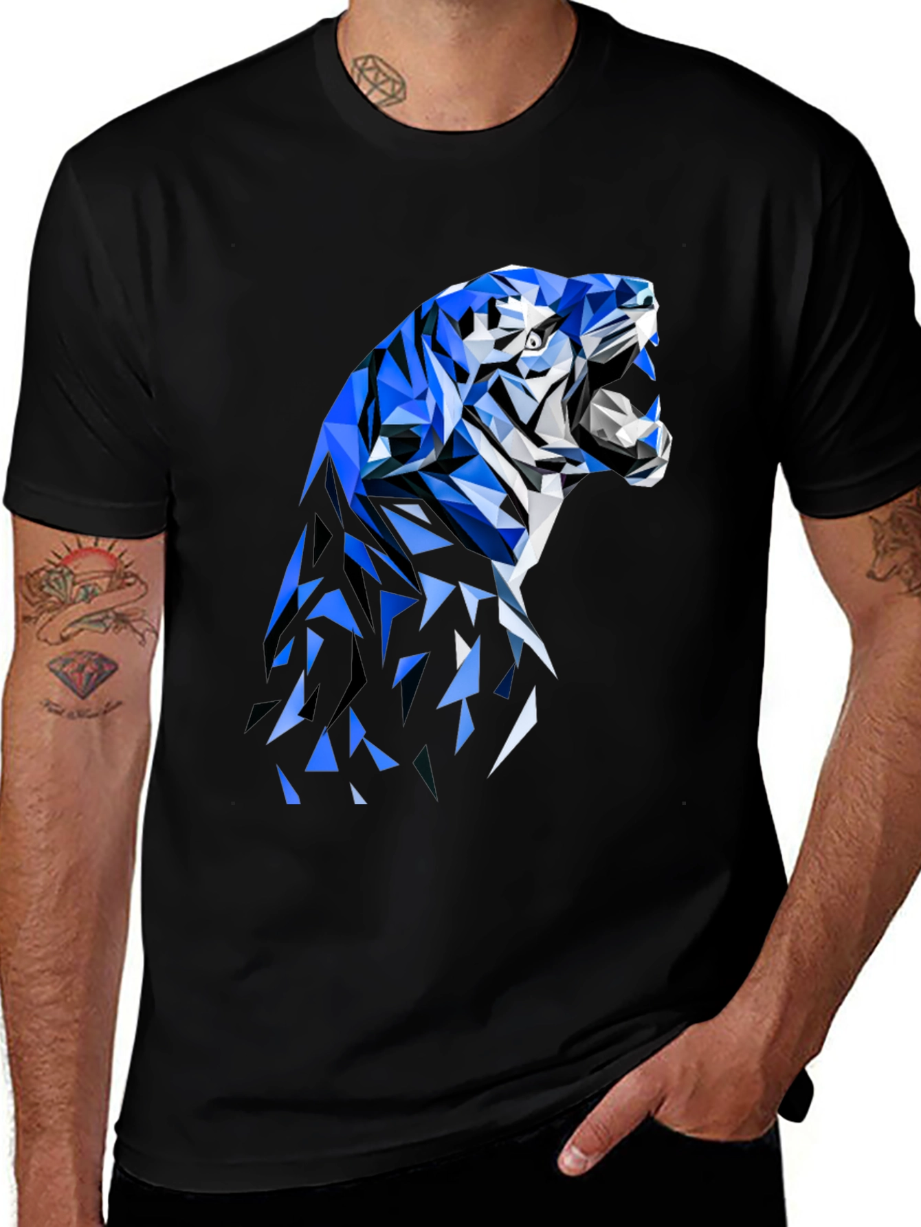 Geometric Tiger Graphic Tee - Stylish Black T-Shirt