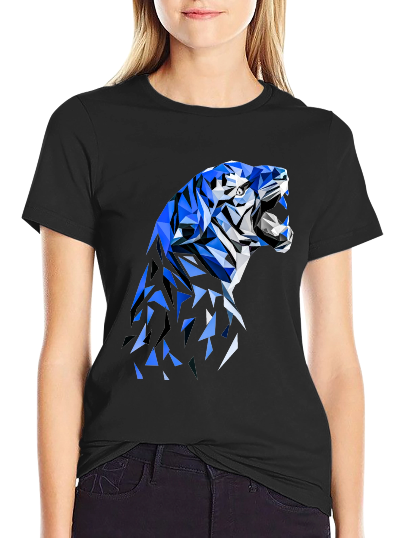 Geometric Tiger Graphic Tee - Stylish Black T-Shirt