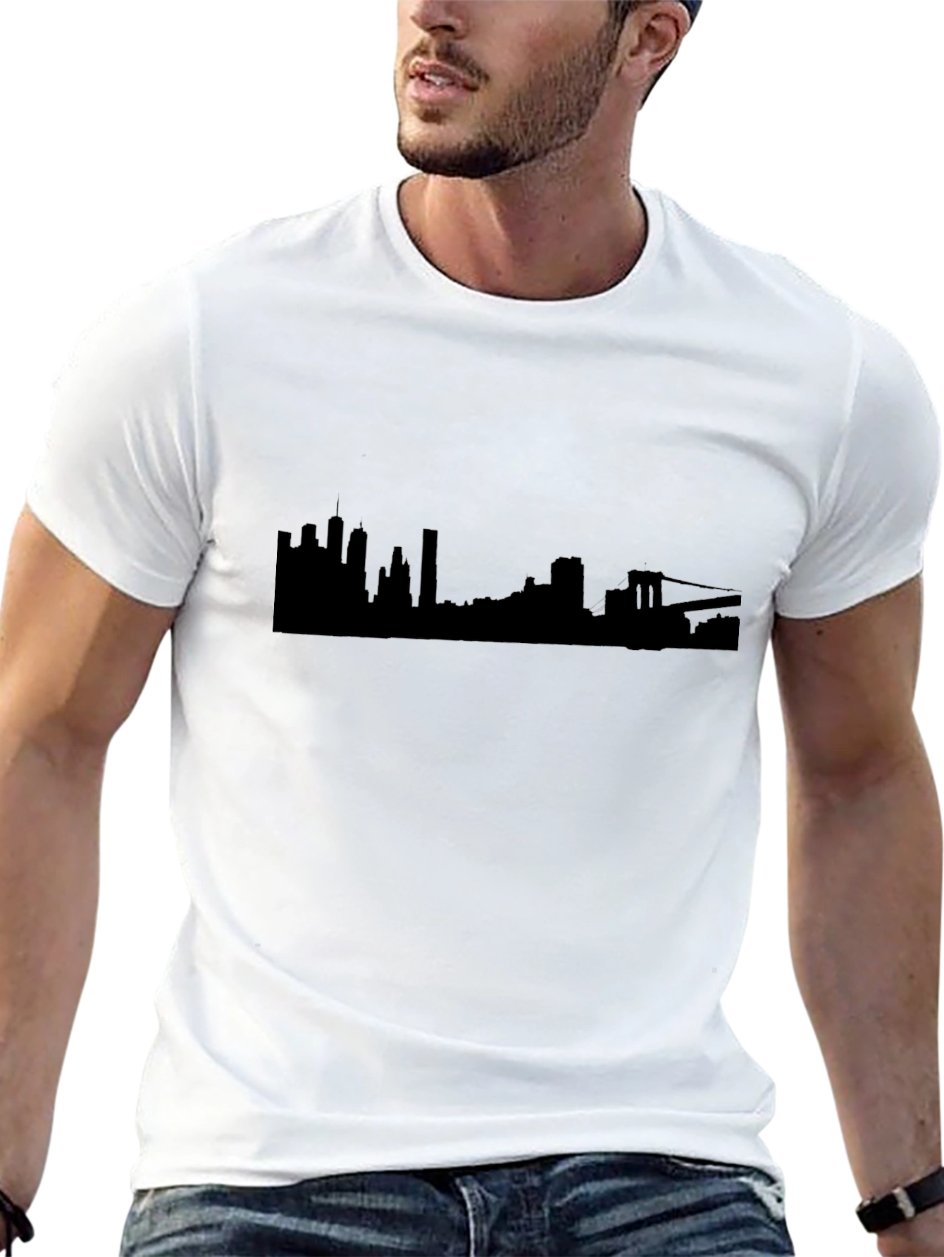 NYC Skyline Graphic Tee - Black Cotton Shirt