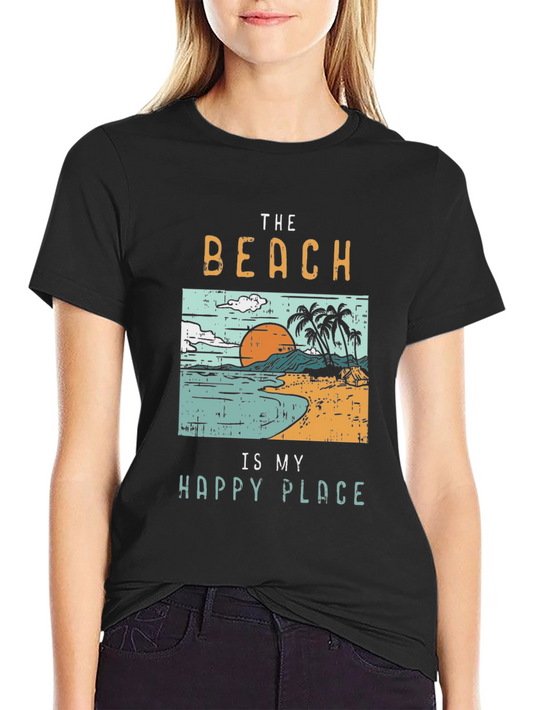 The Beach Is My Happy Place Black Graphic T-Shirt