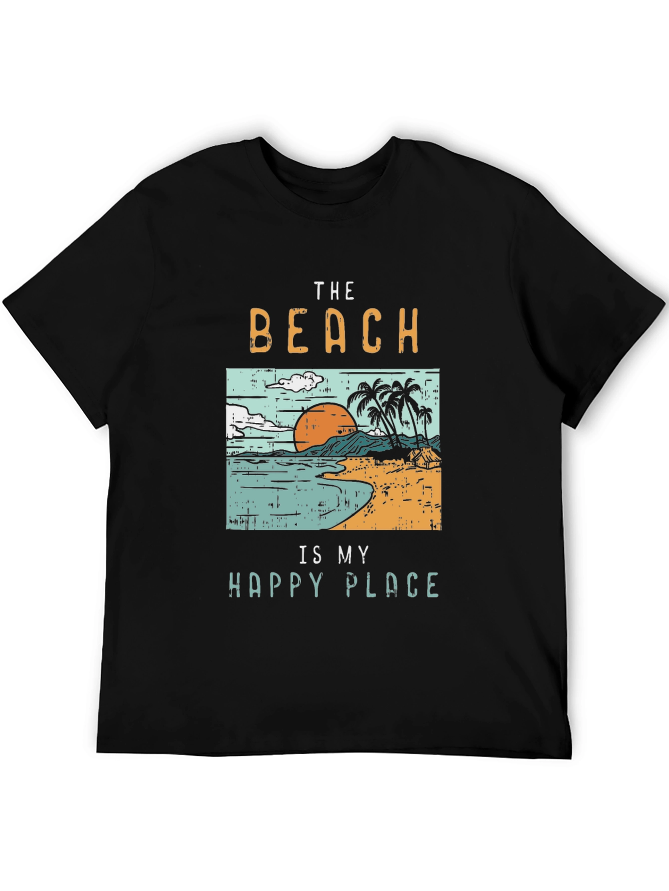 The Beach Is My Happy Place Black Graphic T-Shirt