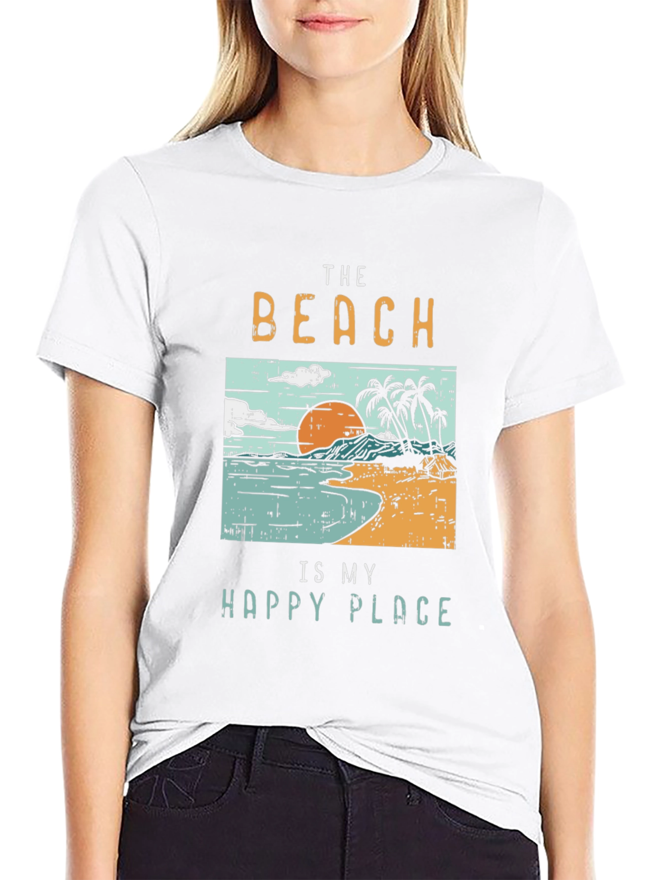 The Beach Is My Happy Place Black Graphic T-Shirt