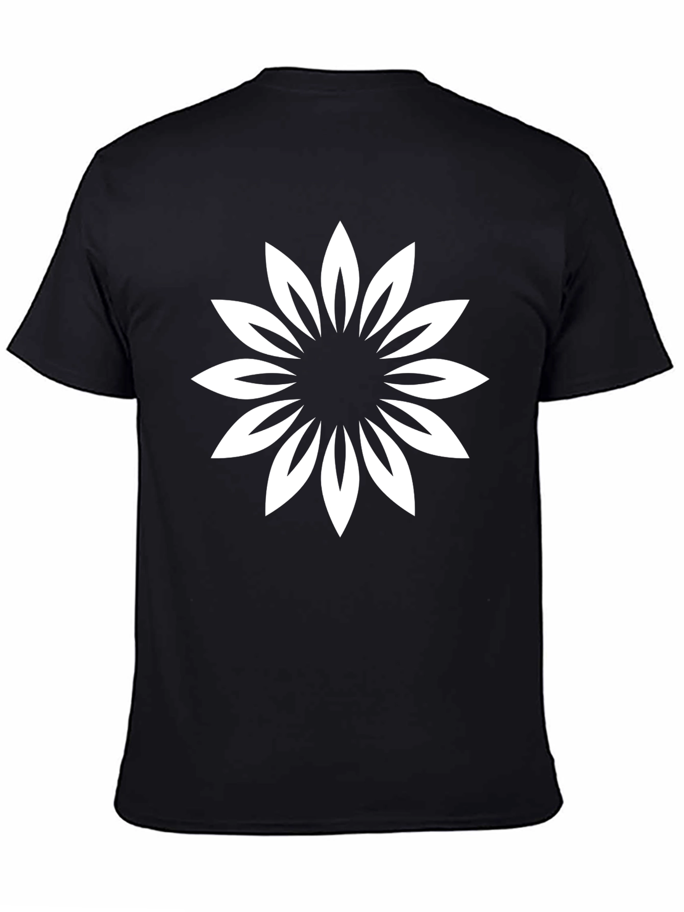 Black T-Shirt with White Floral Design