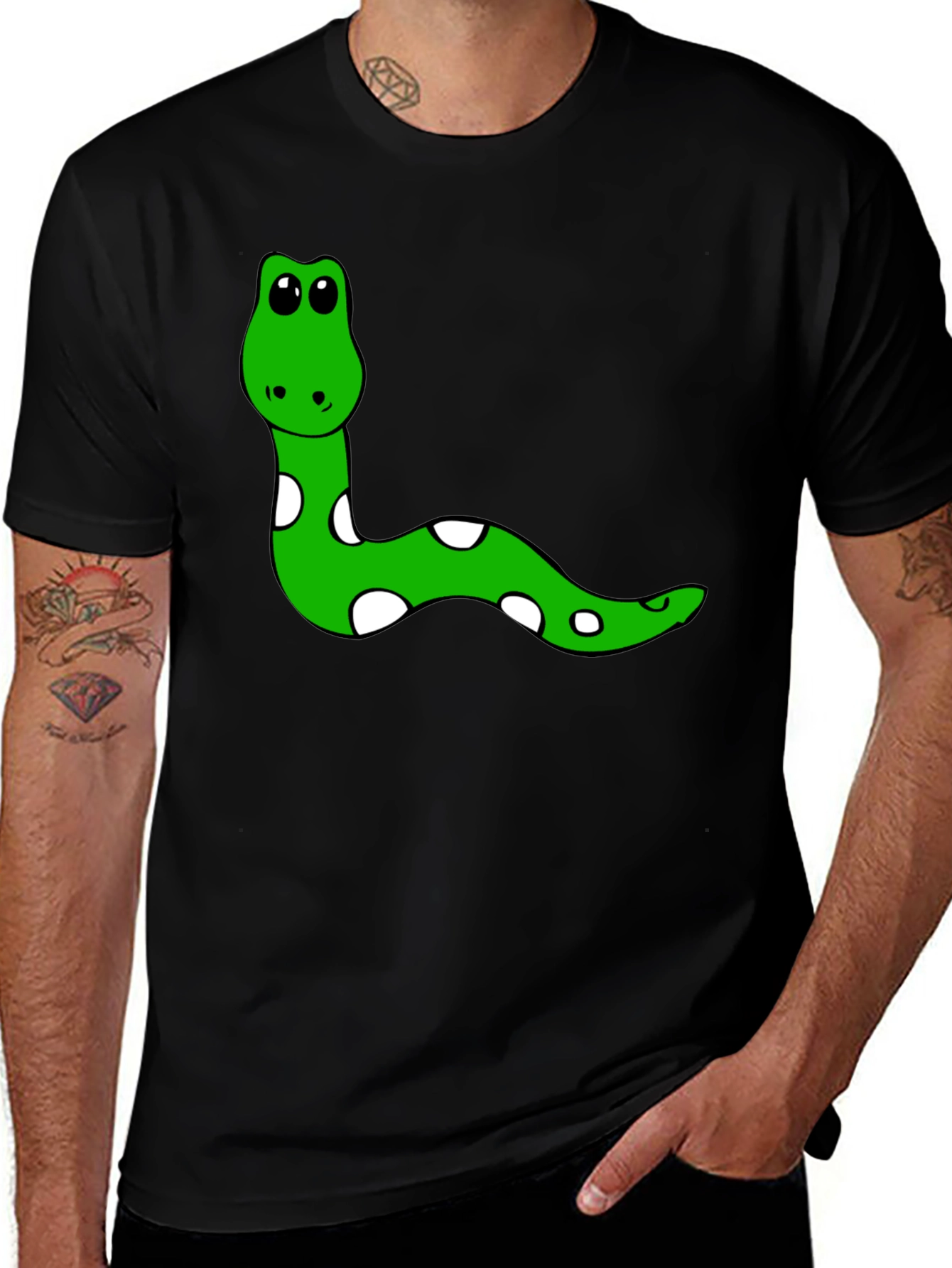 Cute Snake Graphic Tee - Black Cotton T-Shirt