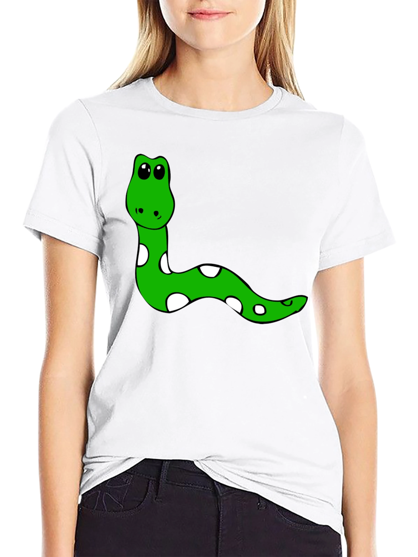 Cute Snake Graphic Tee - Black Cotton T-Shirt