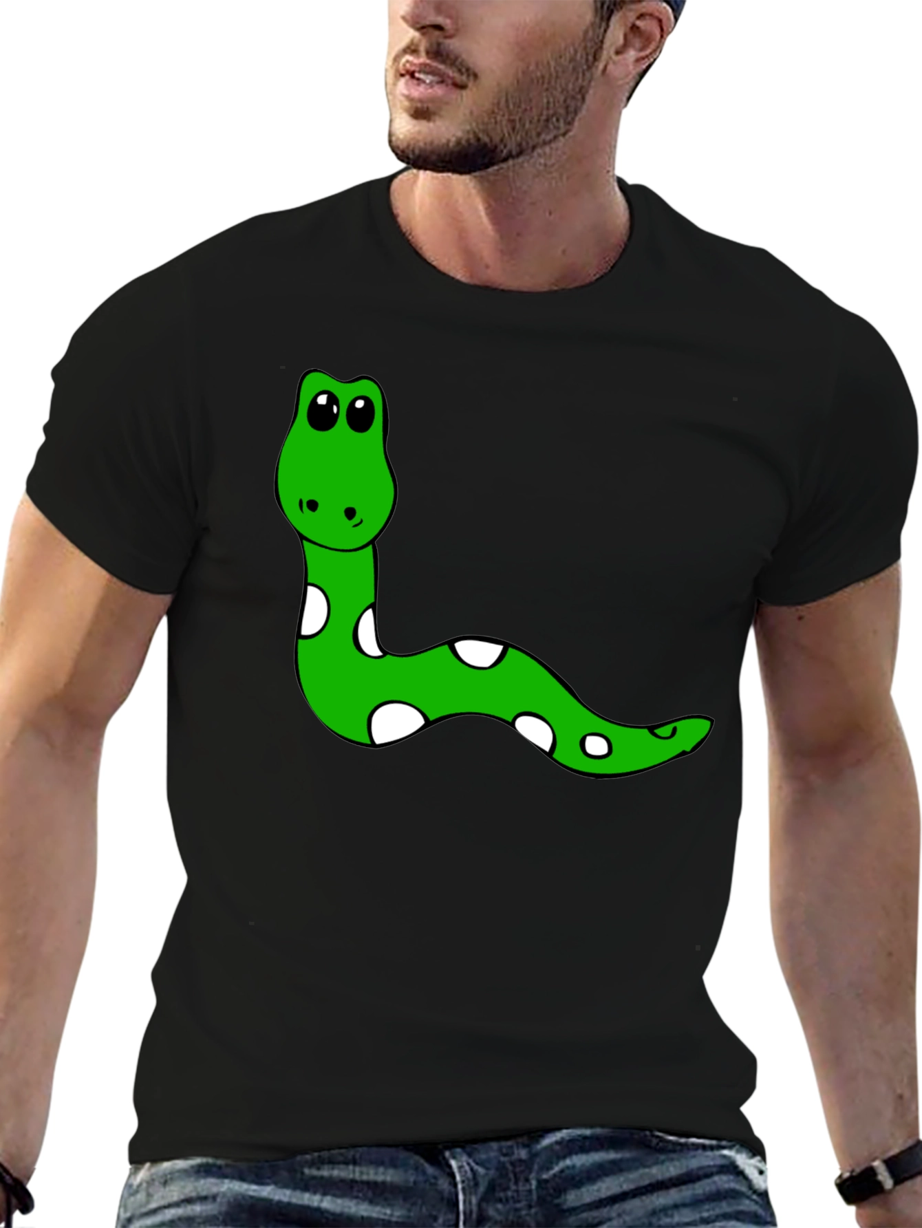 Cute Snake Graphic Tee - Black Cotton T-Shirt