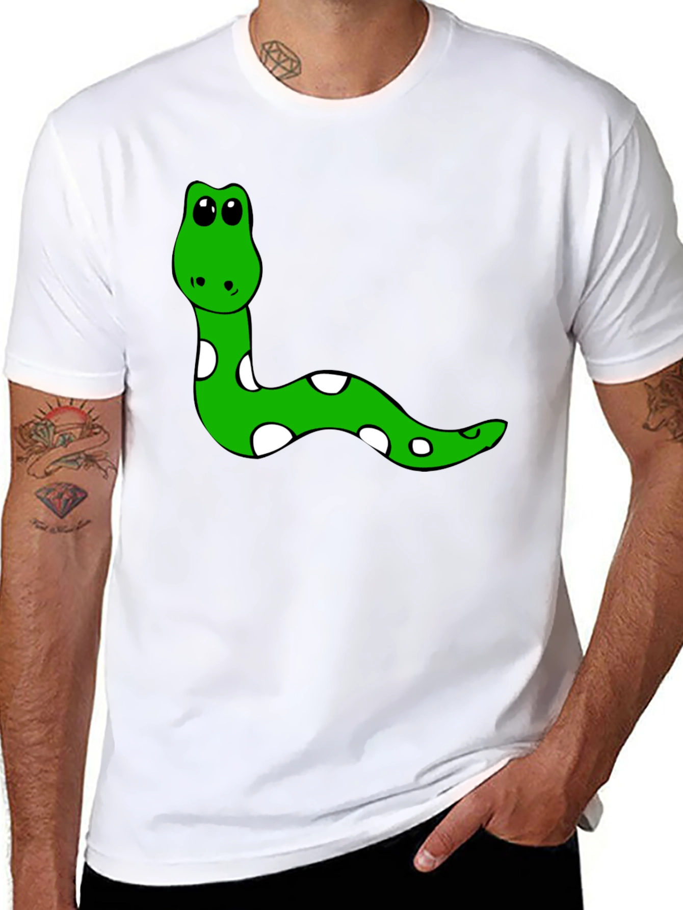 Cute Snake Graphic Tee - Black Cotton T-Shirt