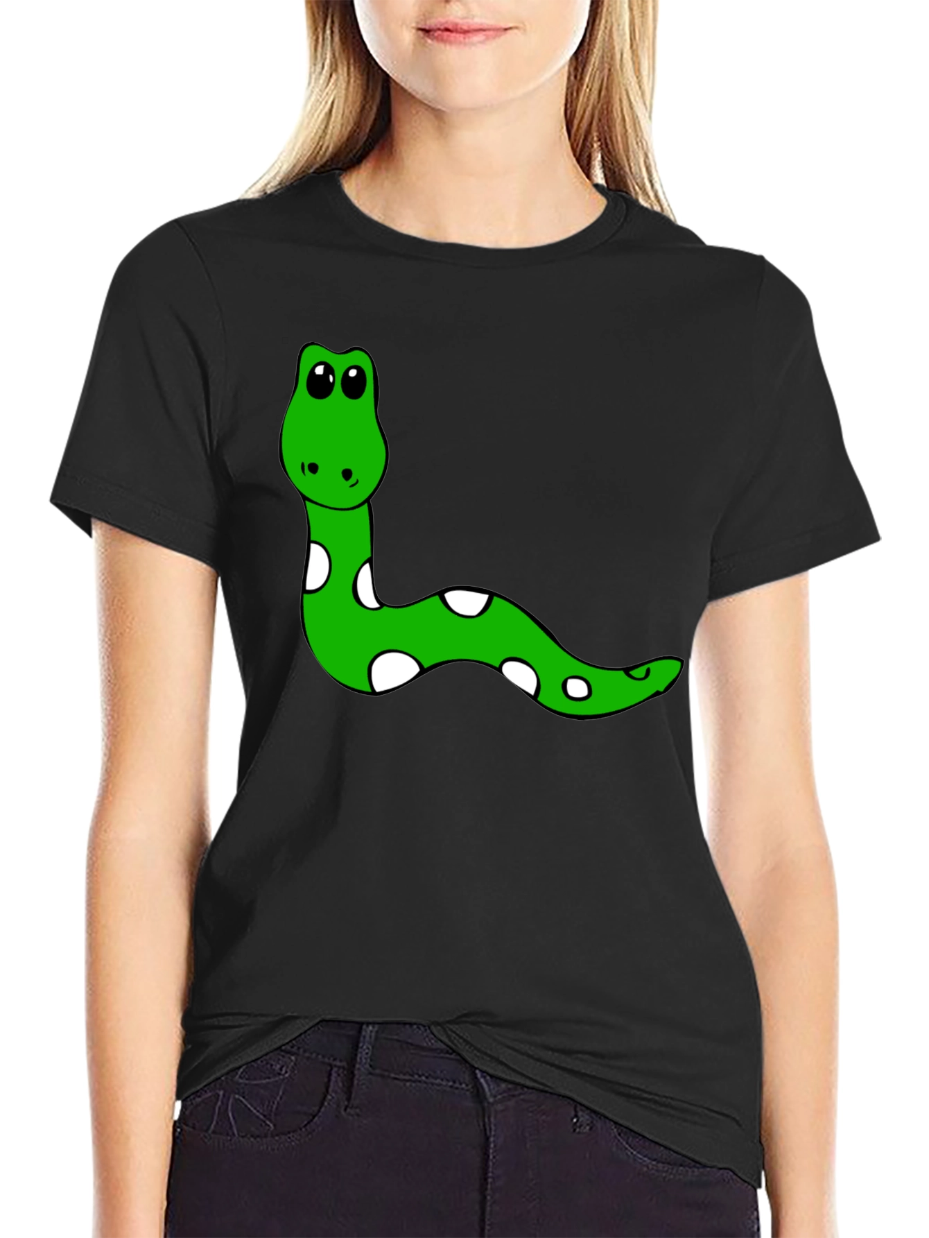 Cute Snake Graphic Tee - Black Cotton T-Shirt