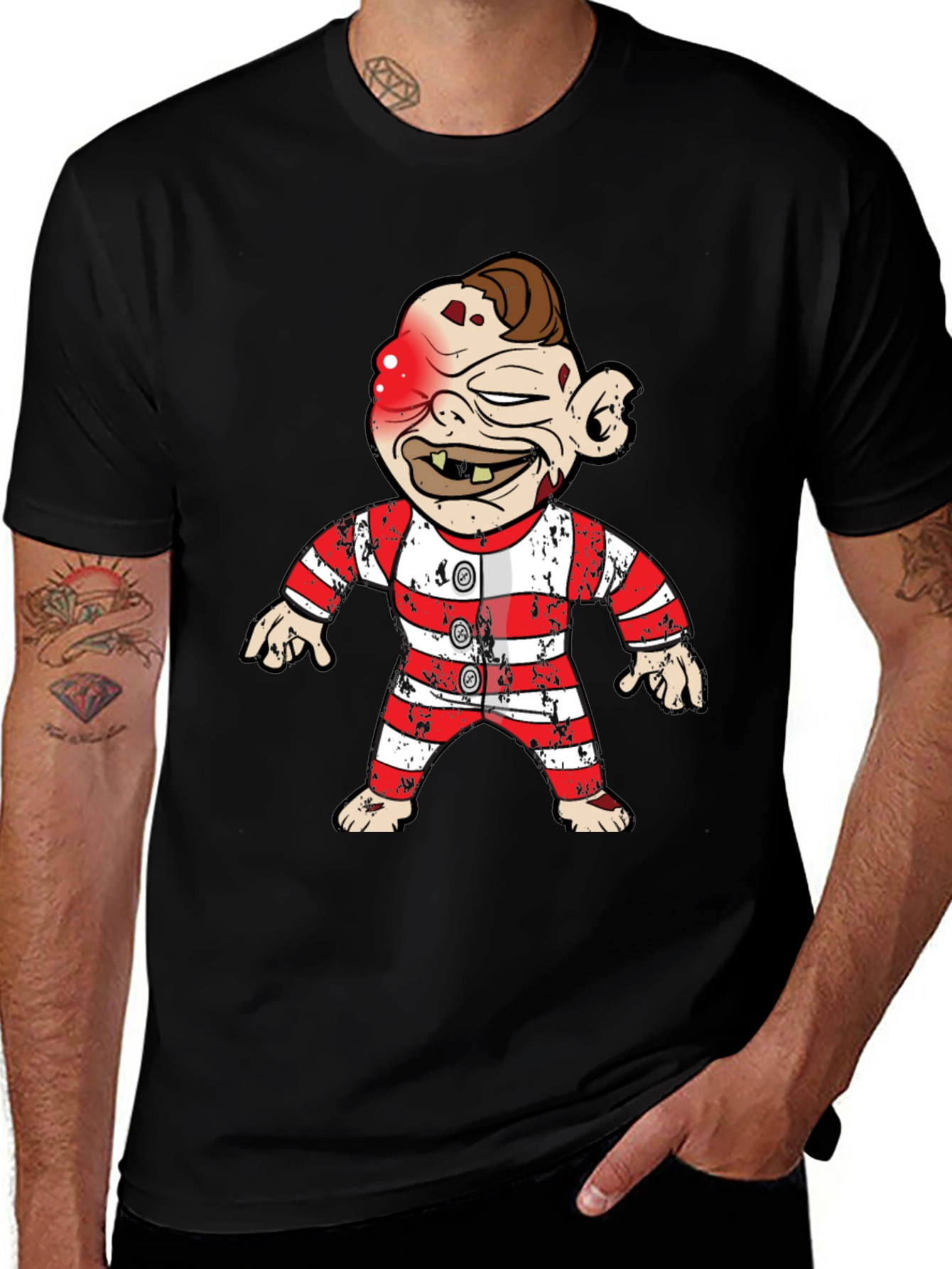 Cartoon Character on Black T-Shirt