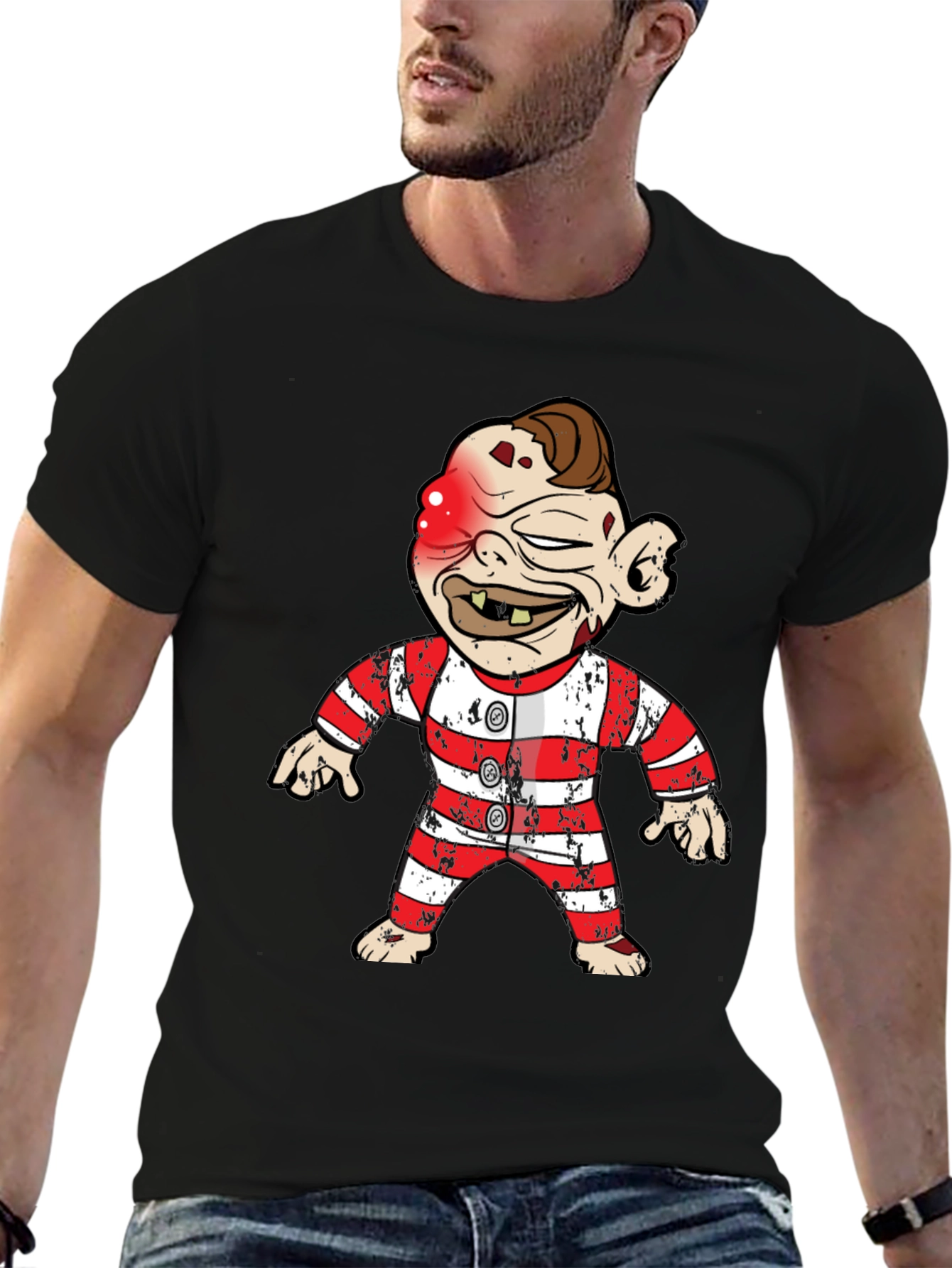 Cartoon Character on Black T-Shirt