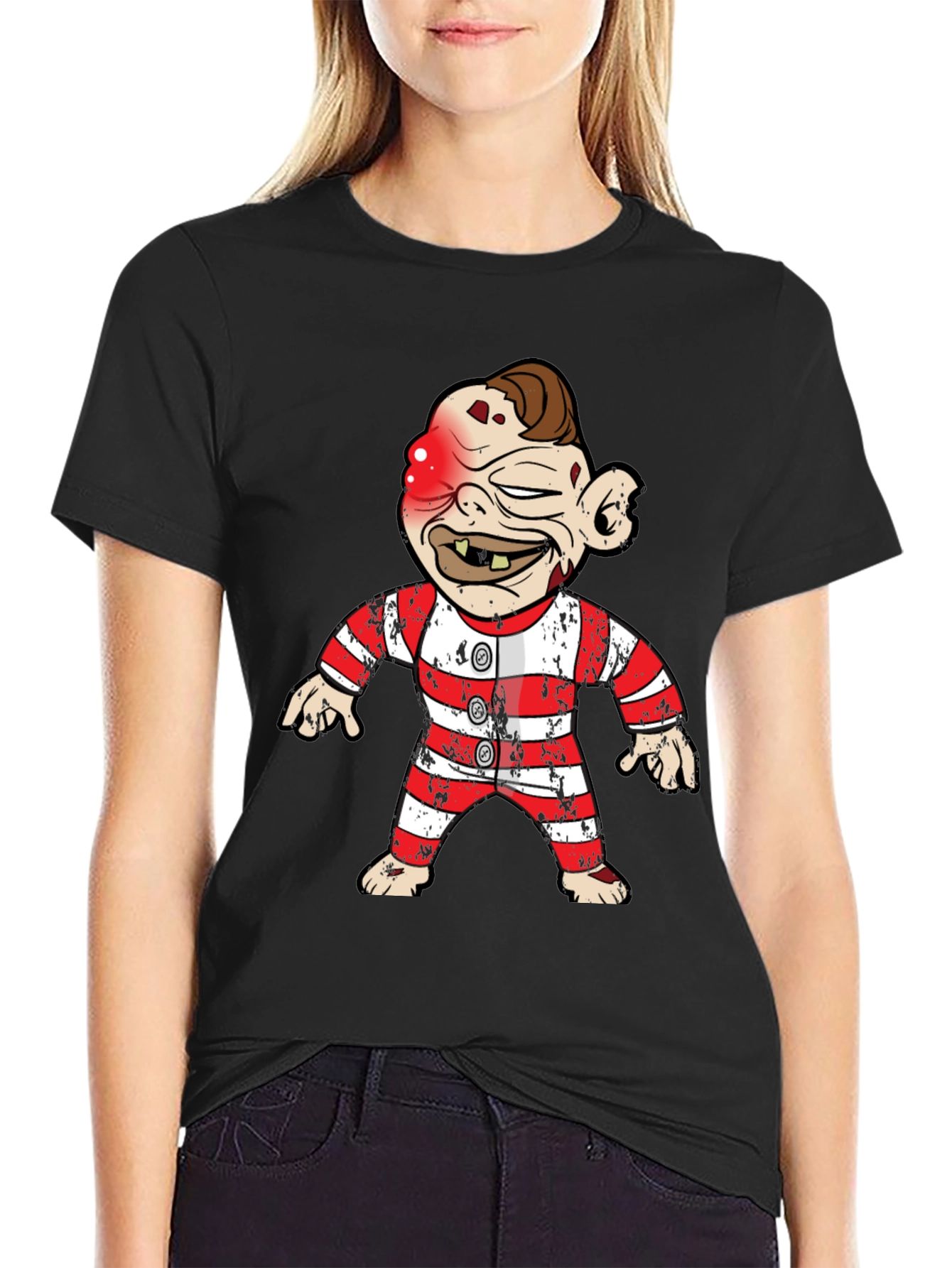 Cartoon Character on Black T-Shirt