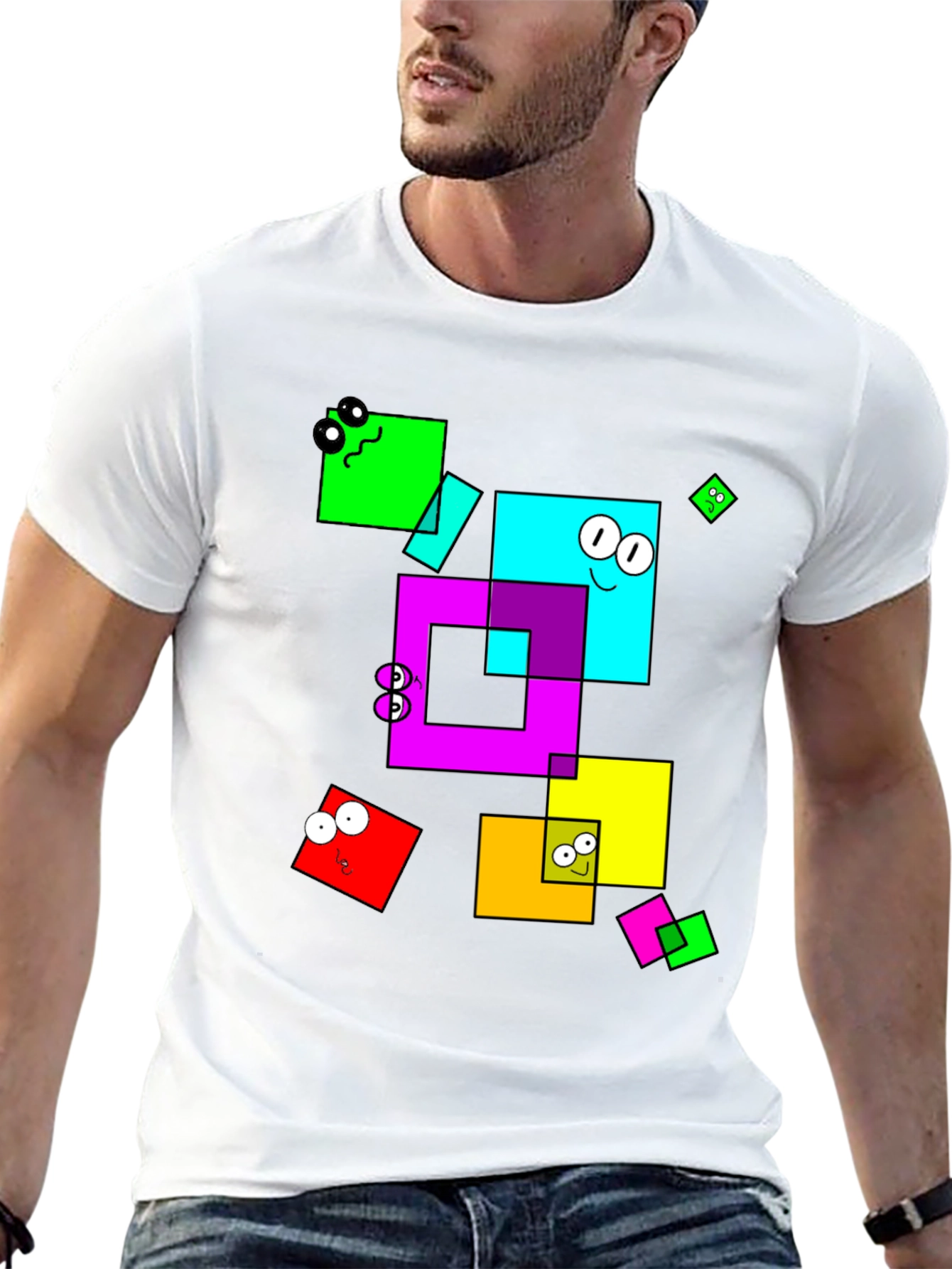 Funky Geometric Square Character Graphic T-Shirt