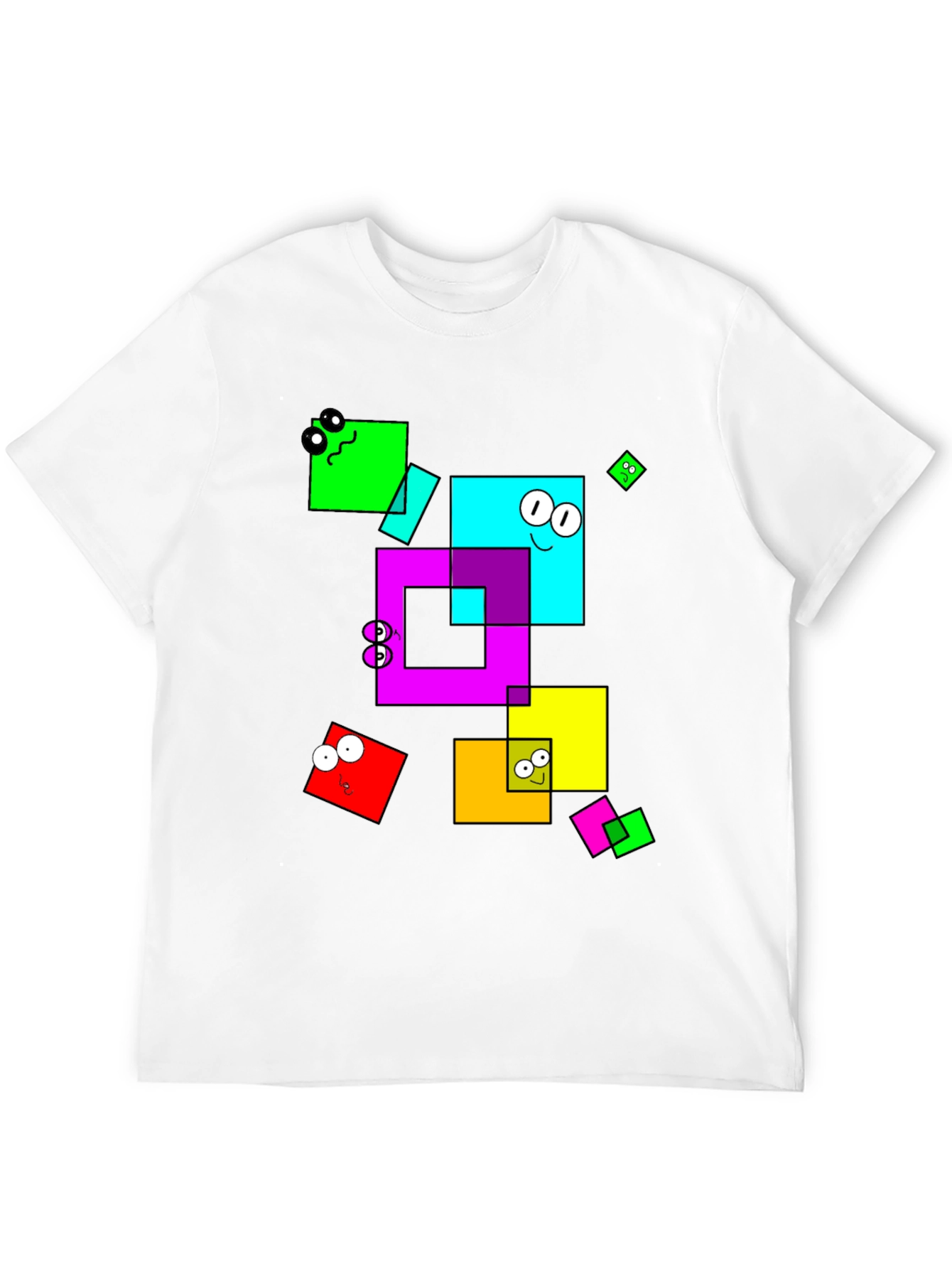 Funky Geometric Square Character Graphic T-Shirt