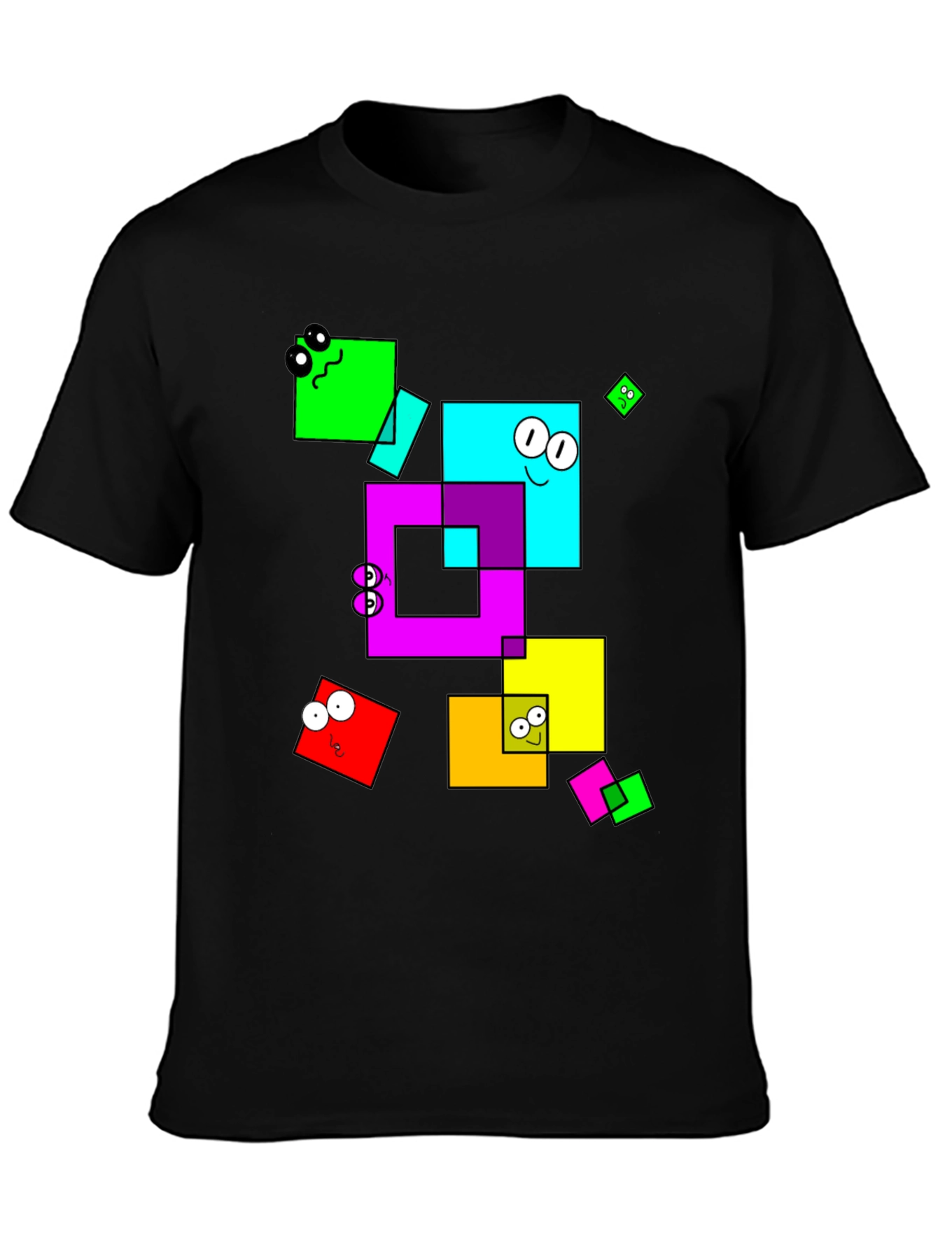 Funky Geometric Square Character Graphic T-Shirt