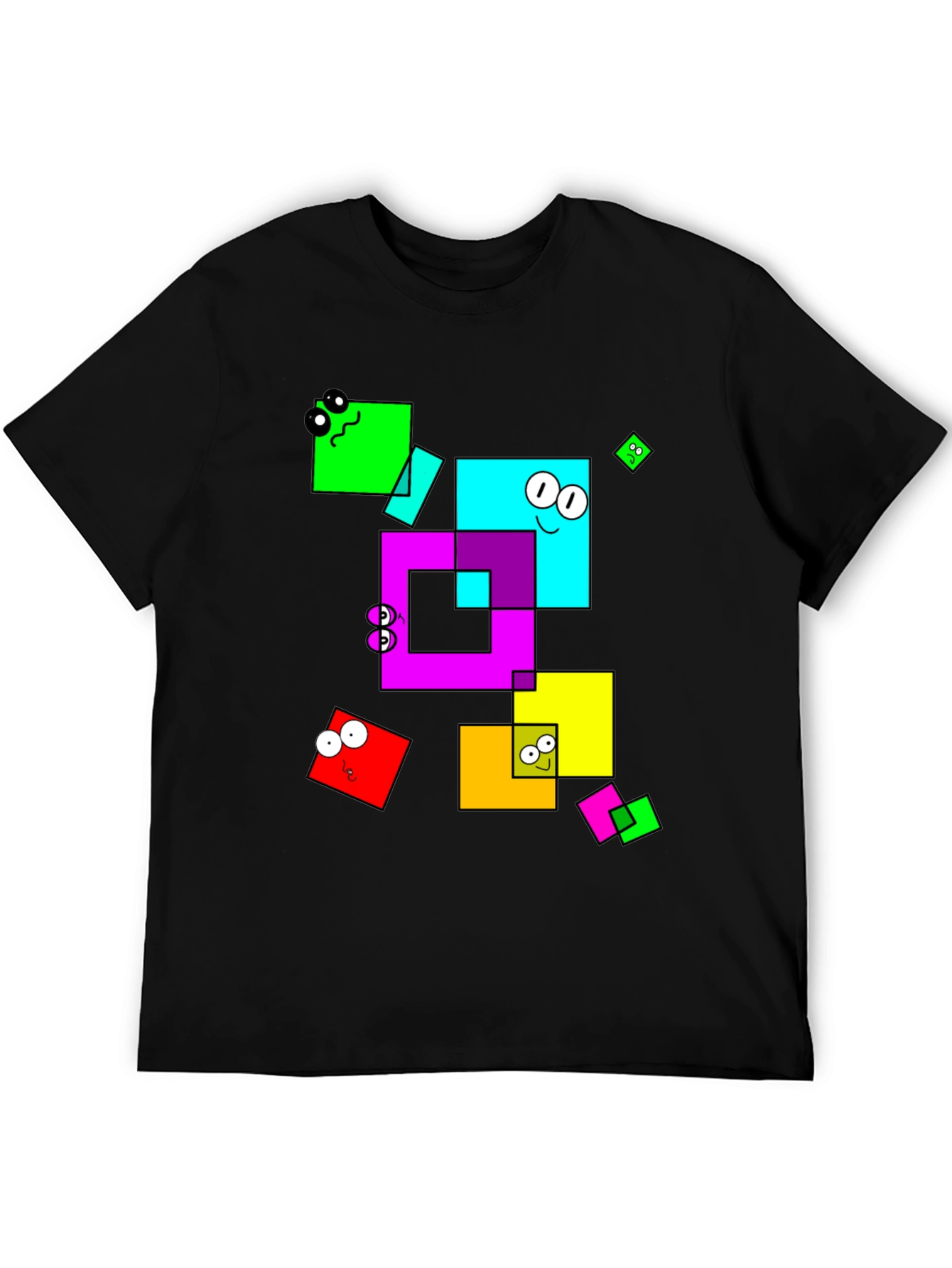 Funky Geometric Square Character Graphic T-Shirt