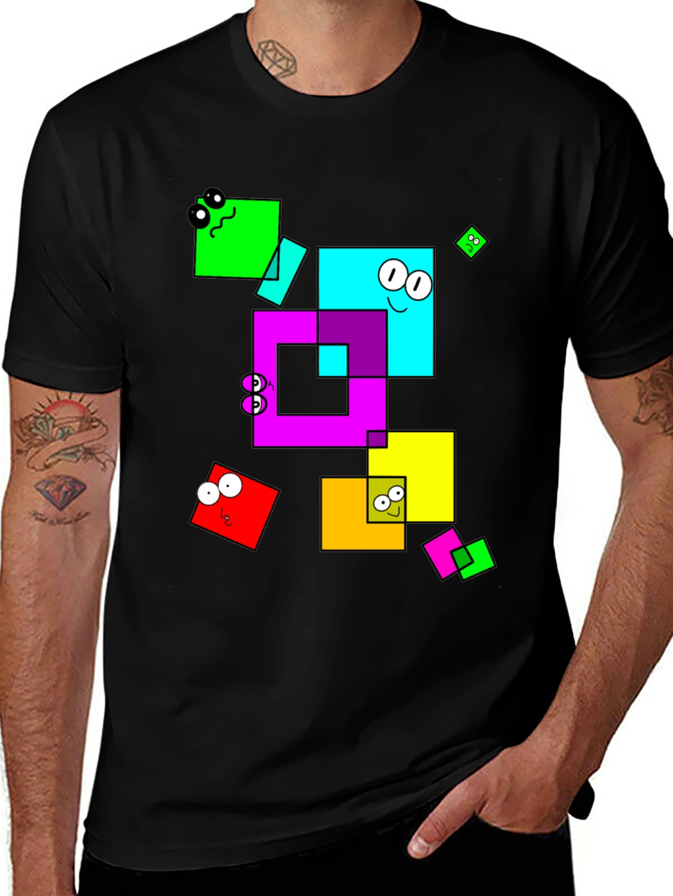 Funky Geometric Square Character Graphic T-Shirt