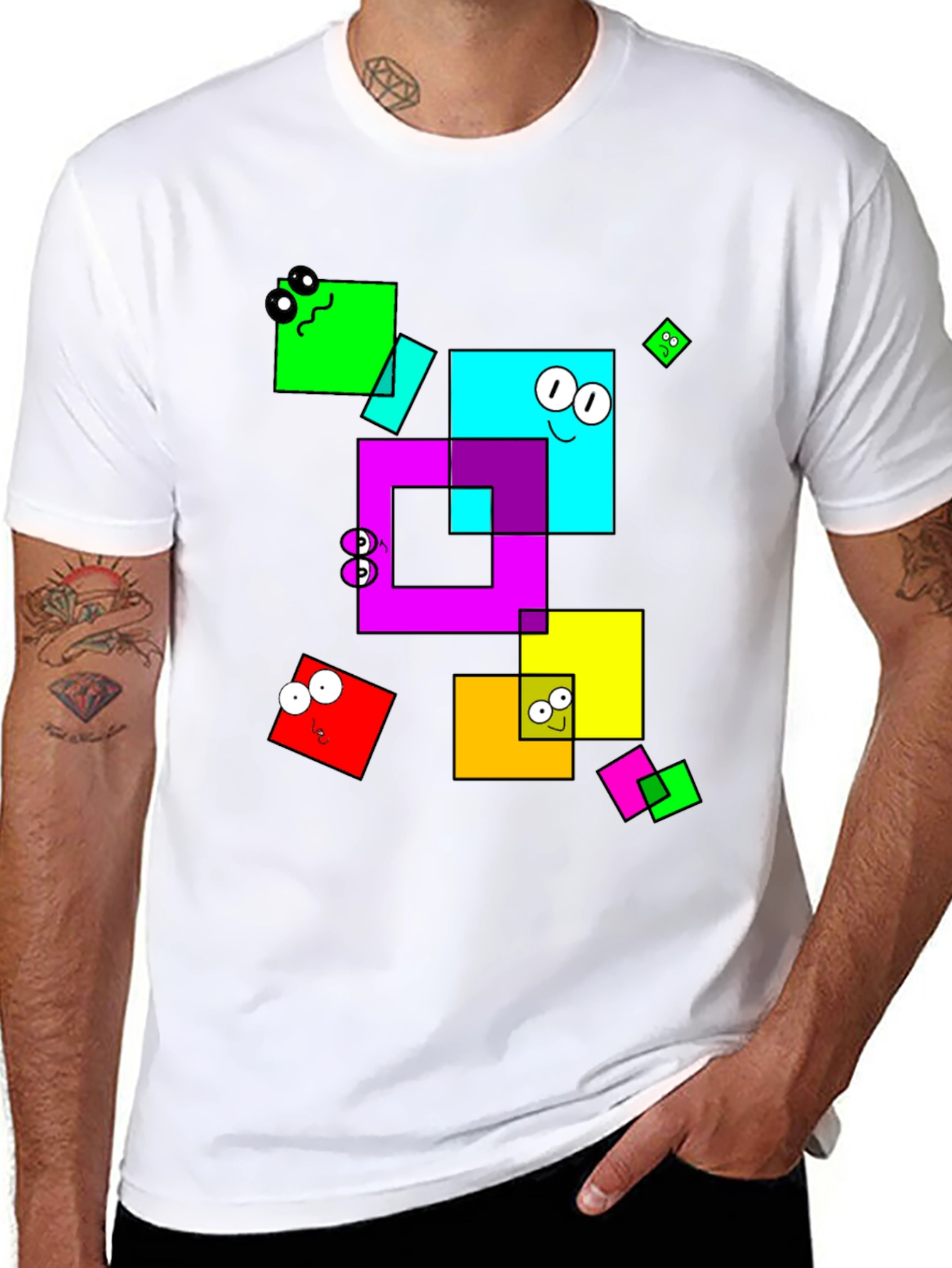 Funky Geometric Square Character Graphic T-Shirt