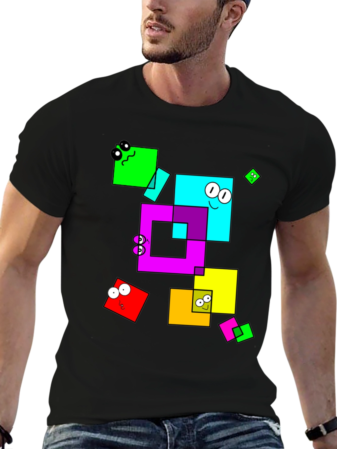 Funky Geometric Square Character Graphic T-Shirt