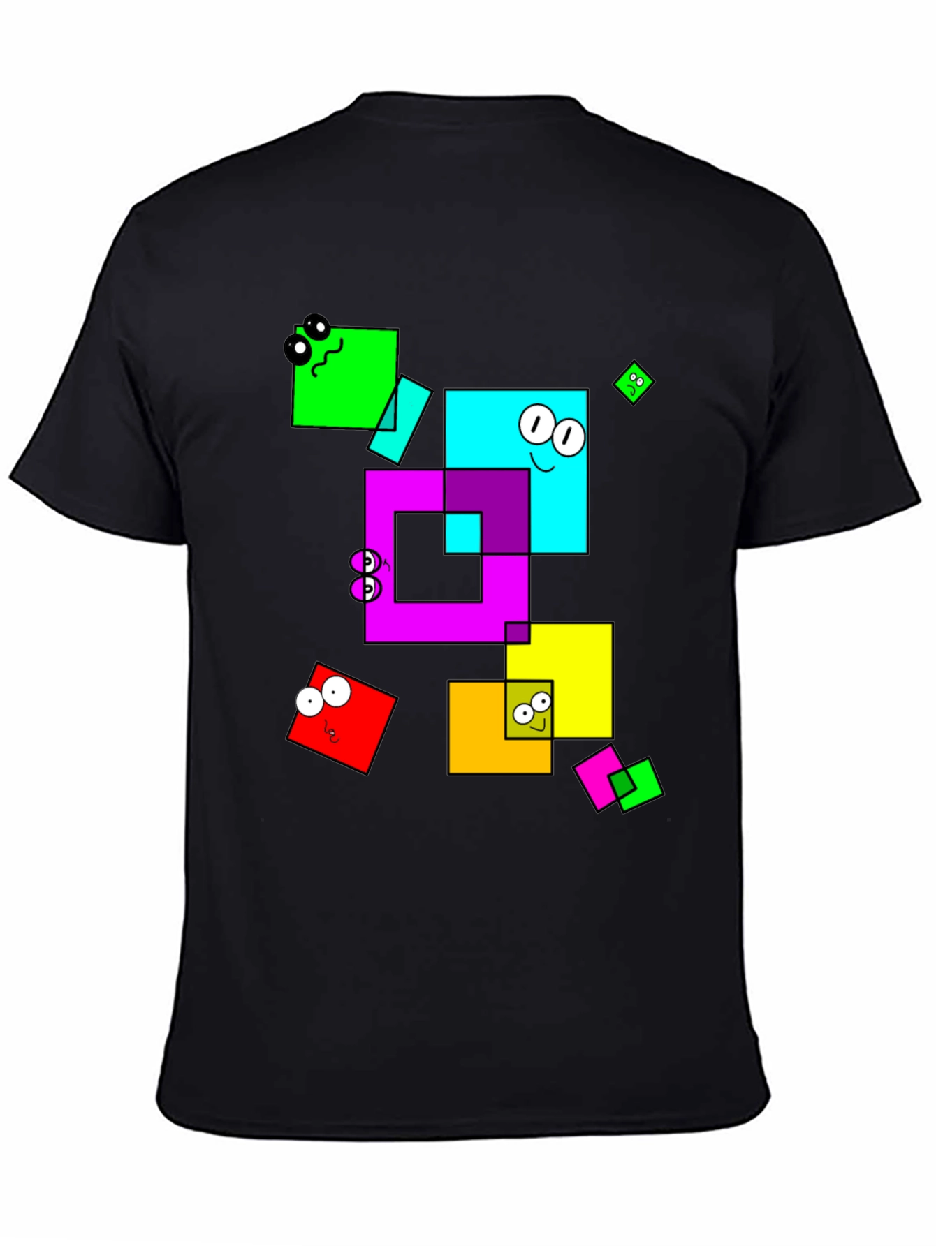 Funky Geometric Square Character Graphic T-Shirt