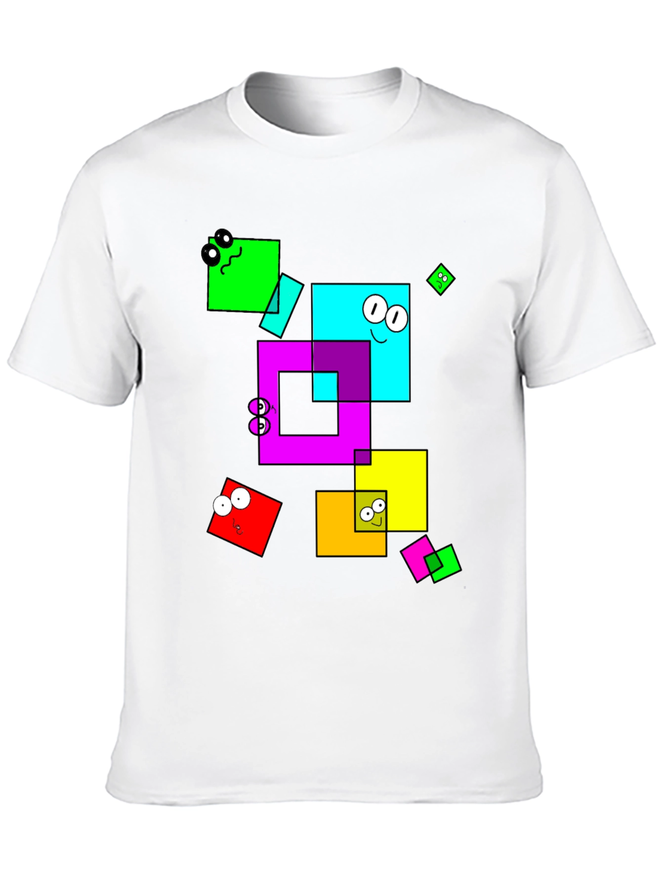 Funky Geometric Square Character Graphic T-Shirt