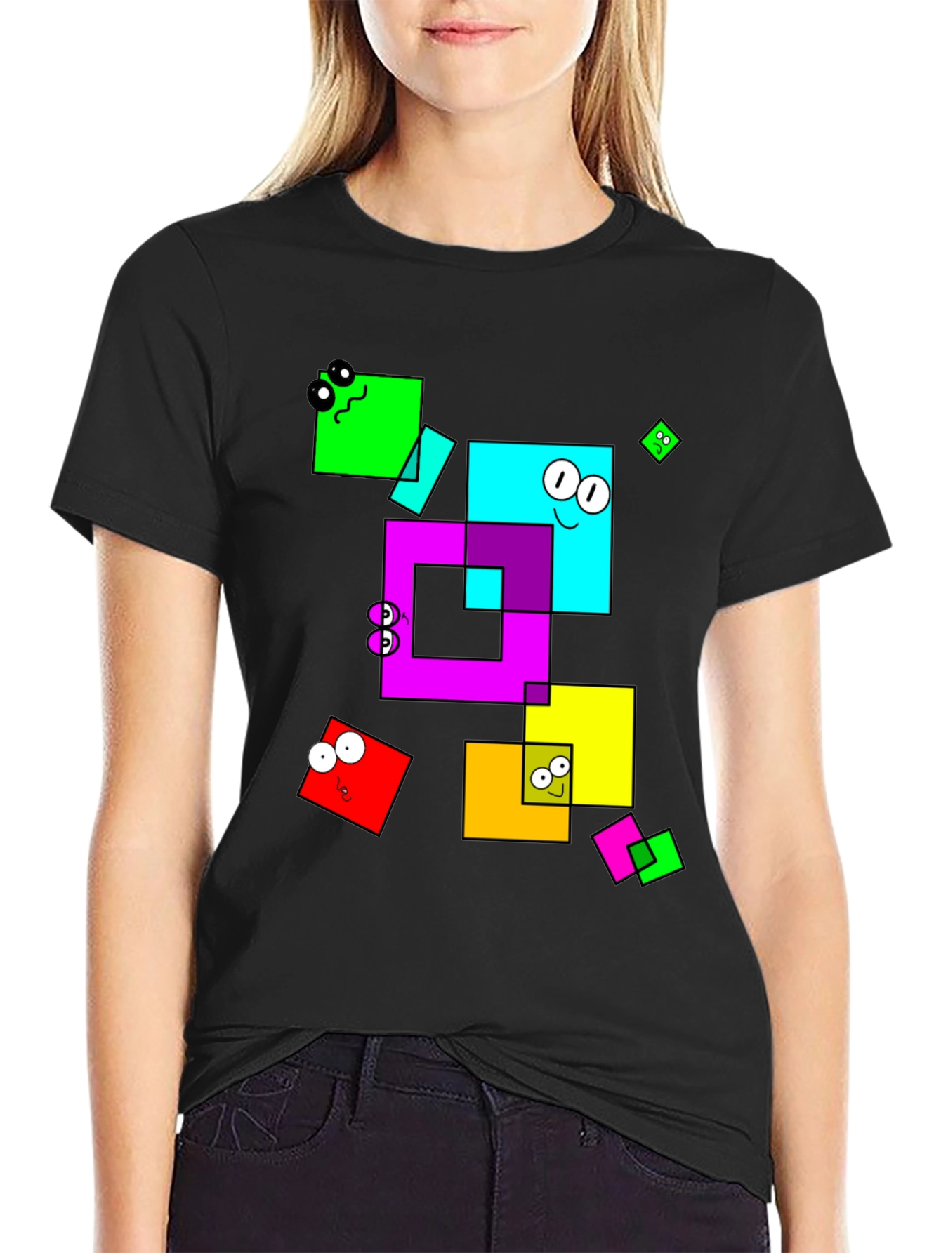 Funky Geometric Square Character Graphic T-Shirt