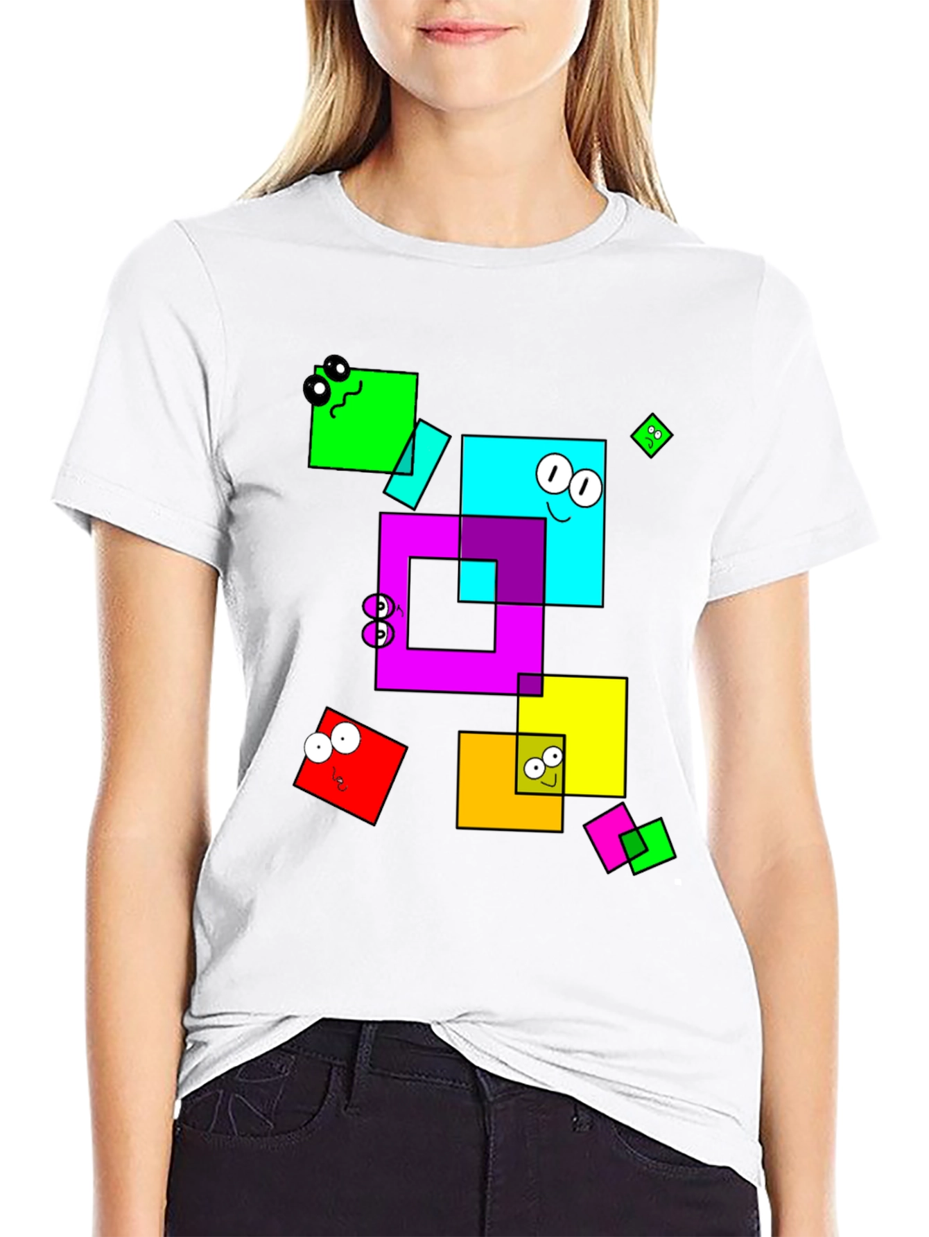 Funky Geometric Square Character Graphic T-Shirt