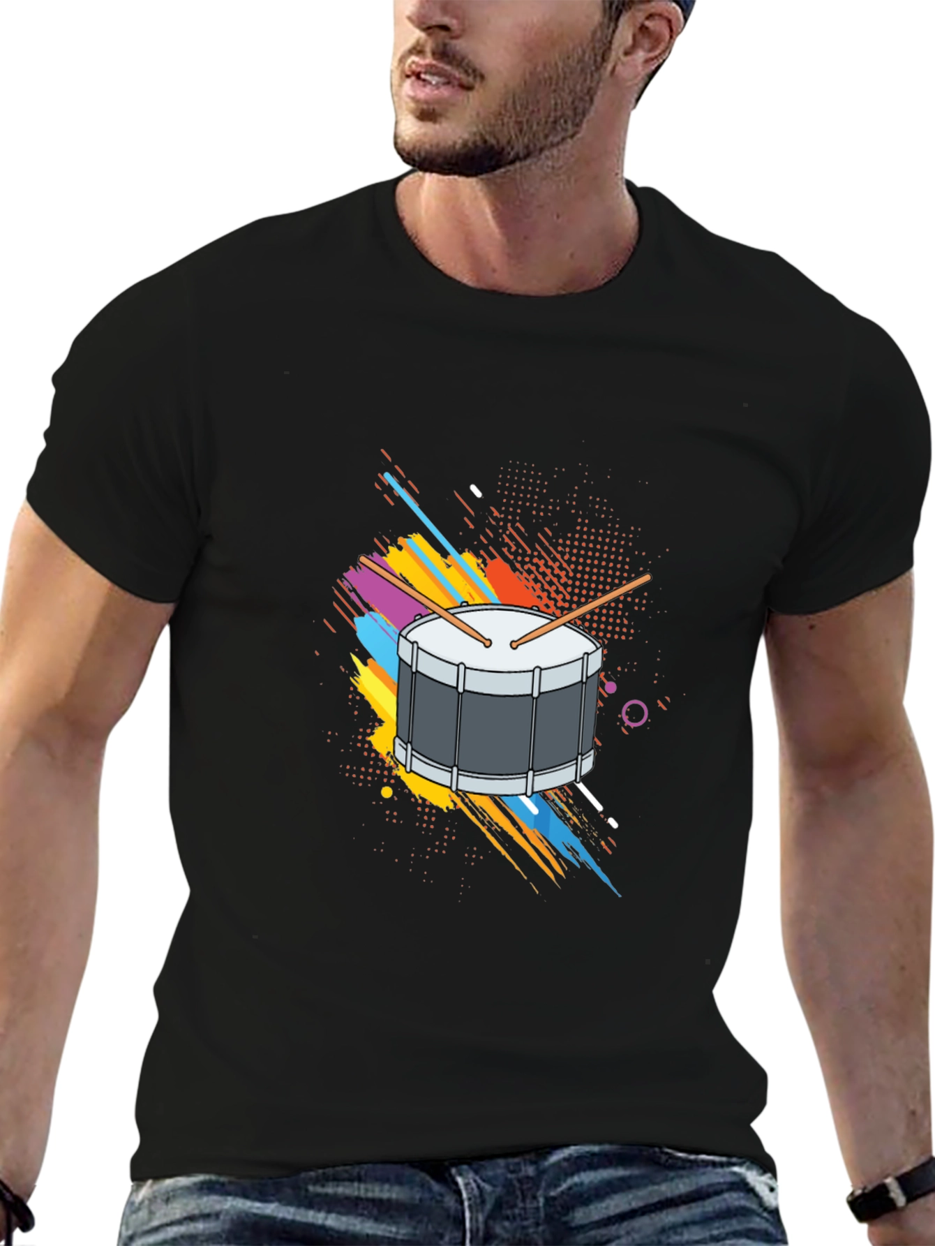 Drum Graphic Black T-Shirt Music Tee