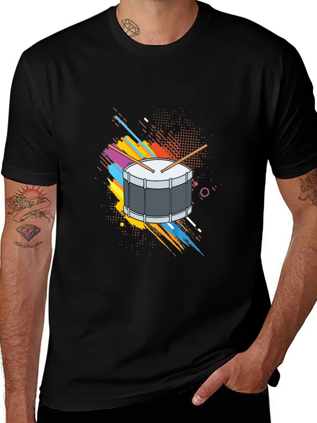 Drum Graphic Black T-Shirt Music Tee