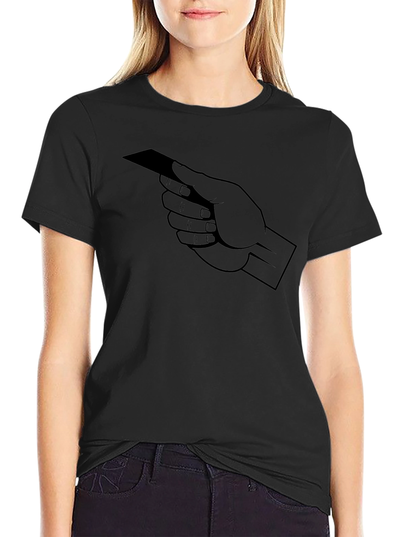 Hand Holding Card Graphic T-Shirt - Black