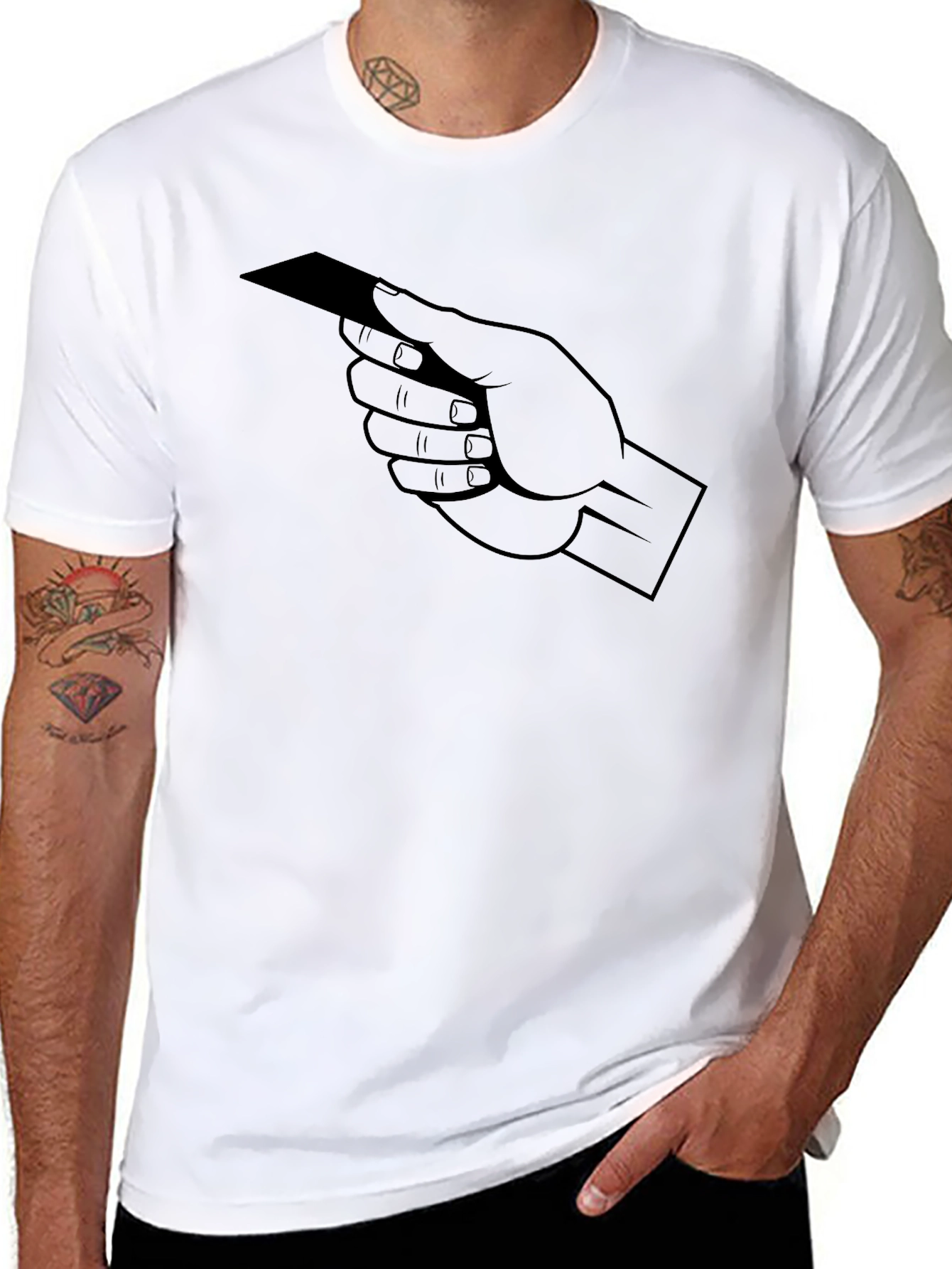 Hand Holding Card Graphic T-Shirt - Black