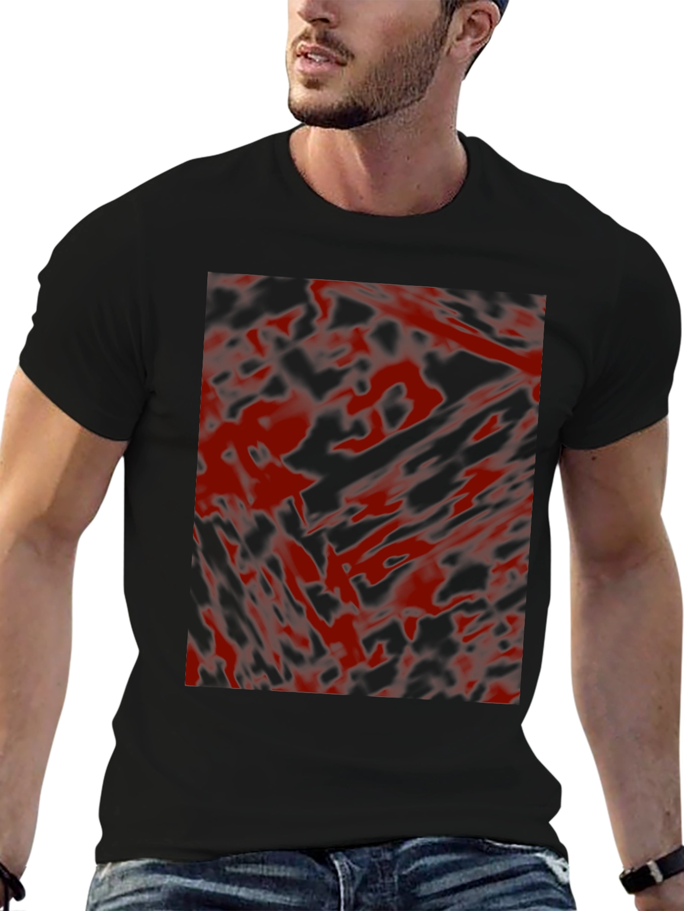 Abstract Red & Black Graphic T-Shirt