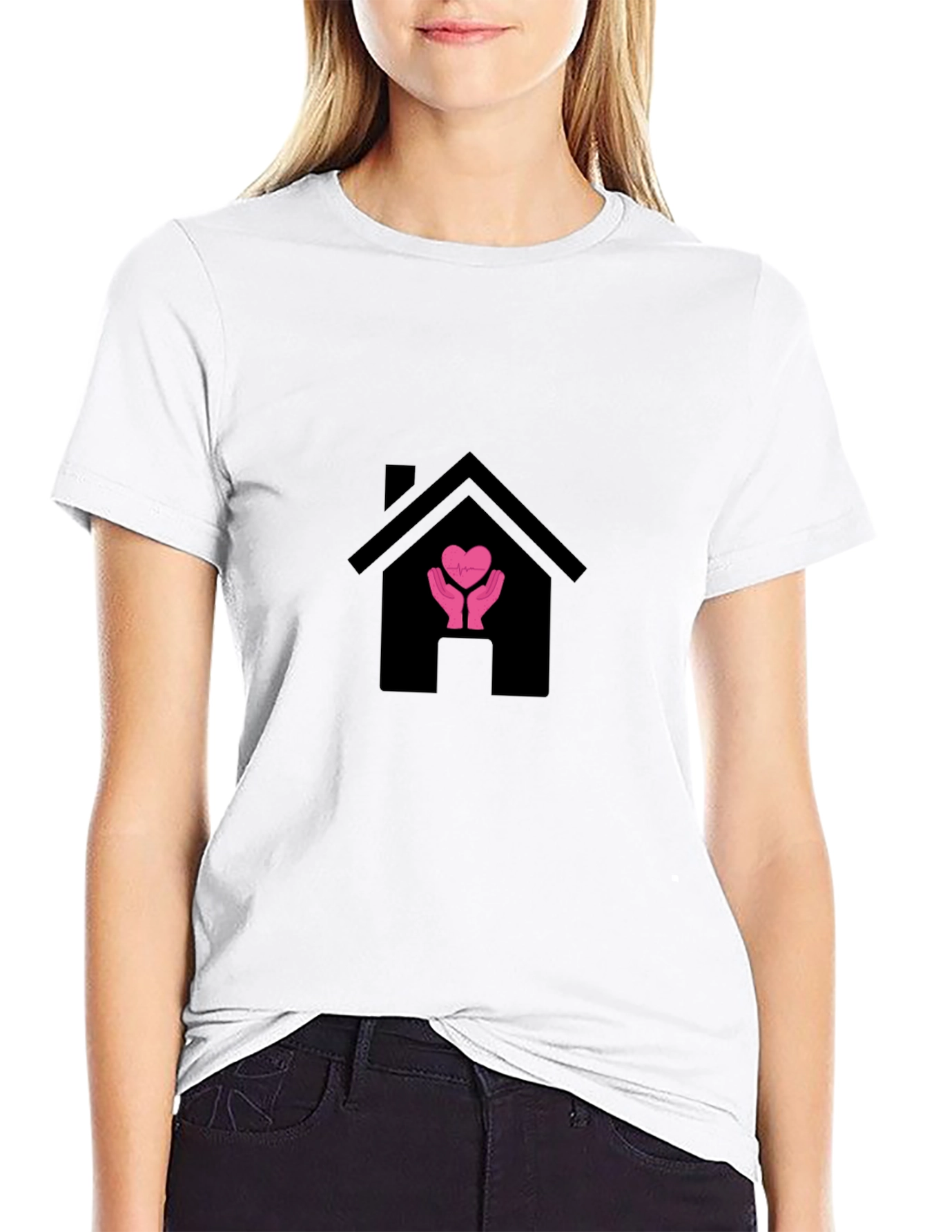 Heart Hands at Home Graphic Black T-Shirt