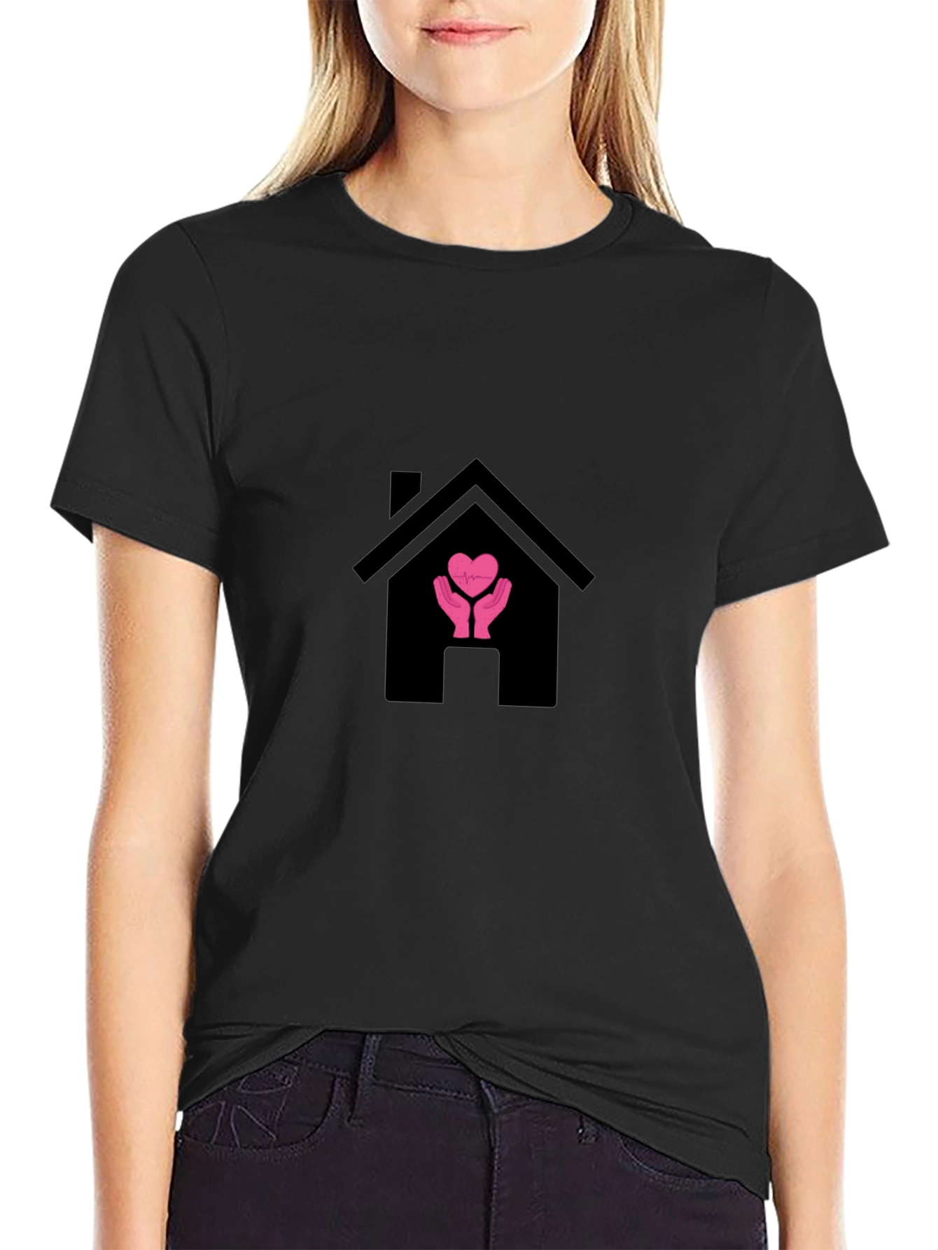 Heart Hands at Home Graphic Black T-Shirt