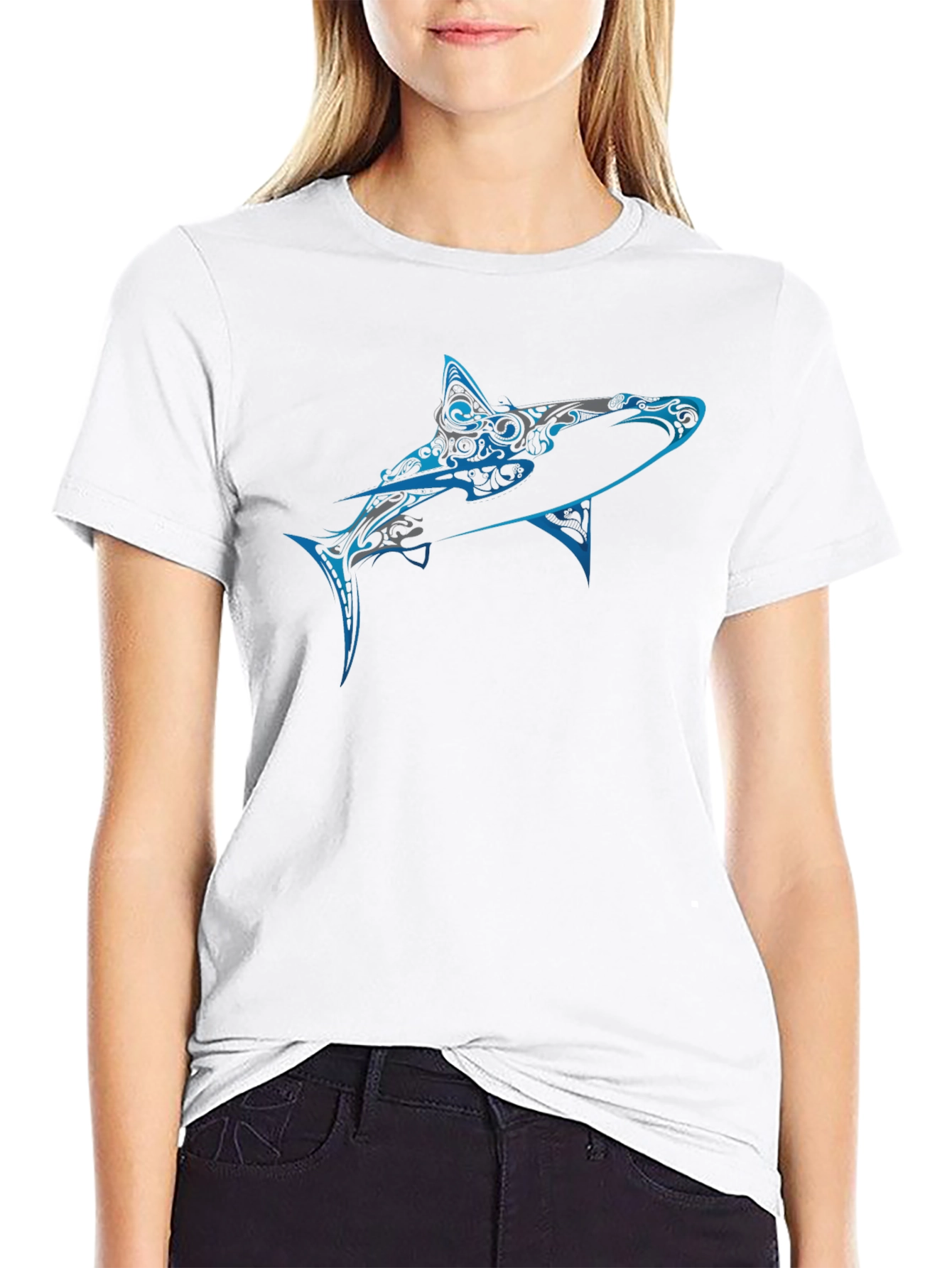 Tribal Shark Graphic Tee - Mens Black T-Shirt