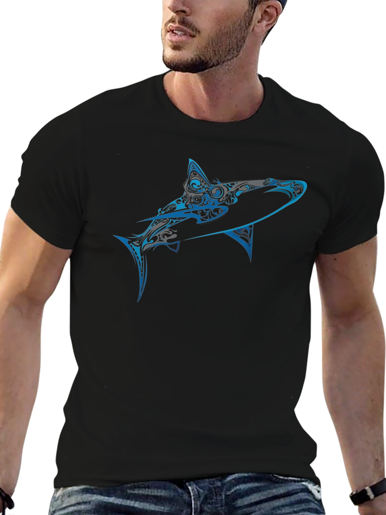Tribal Shark Graphic Tee - Mens Black T-Shirt