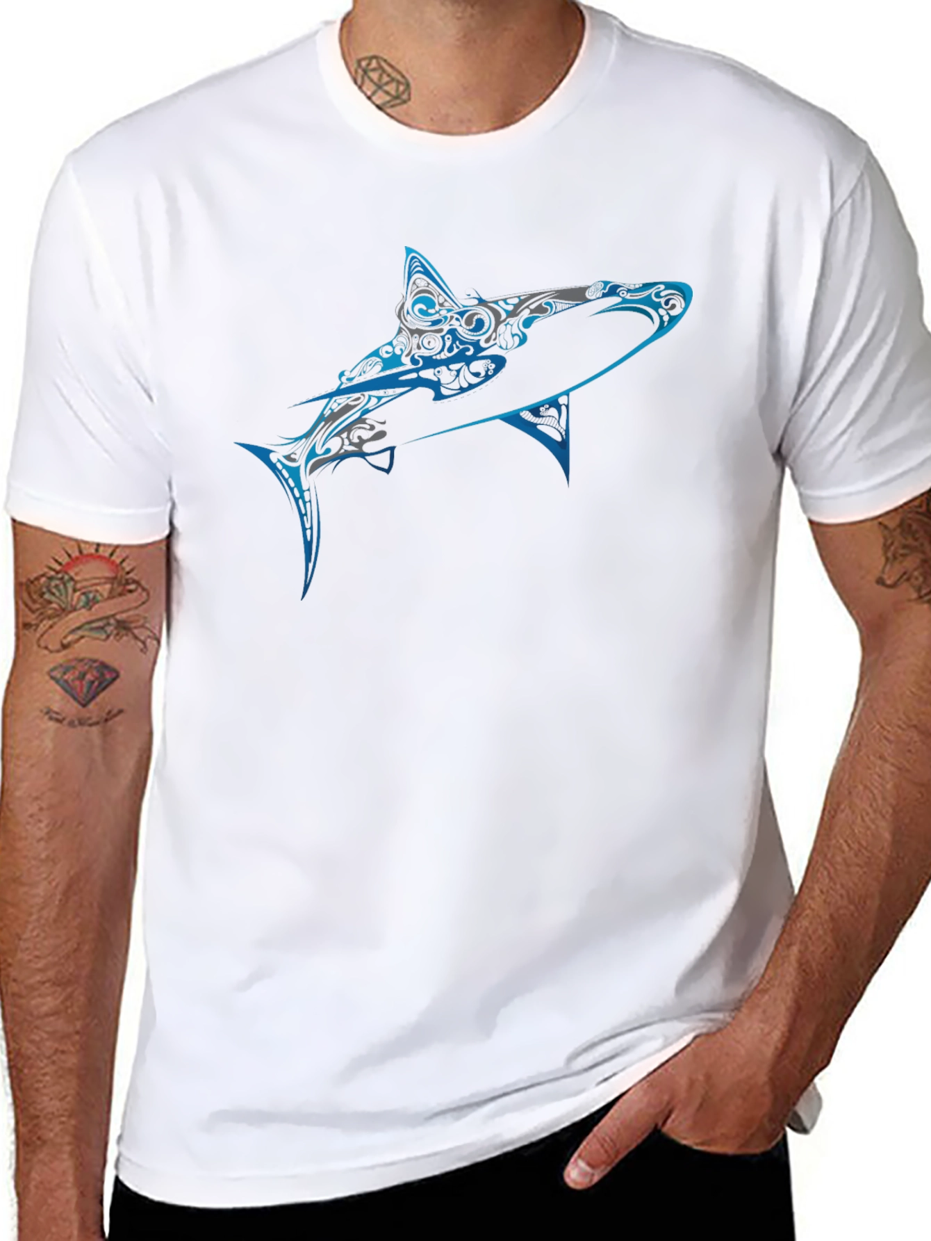 Tribal Shark Graphic Tee - Mens Black T-Shirt