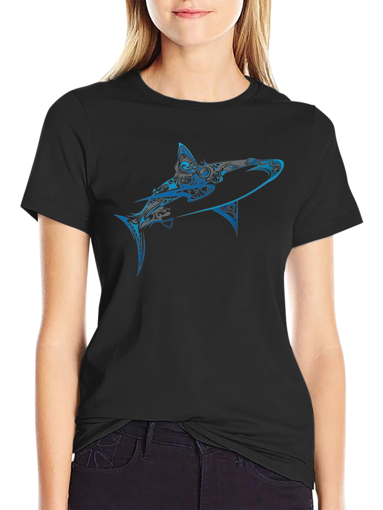 Tribal Shark Graphic Tee - Mens Black T-Shirt