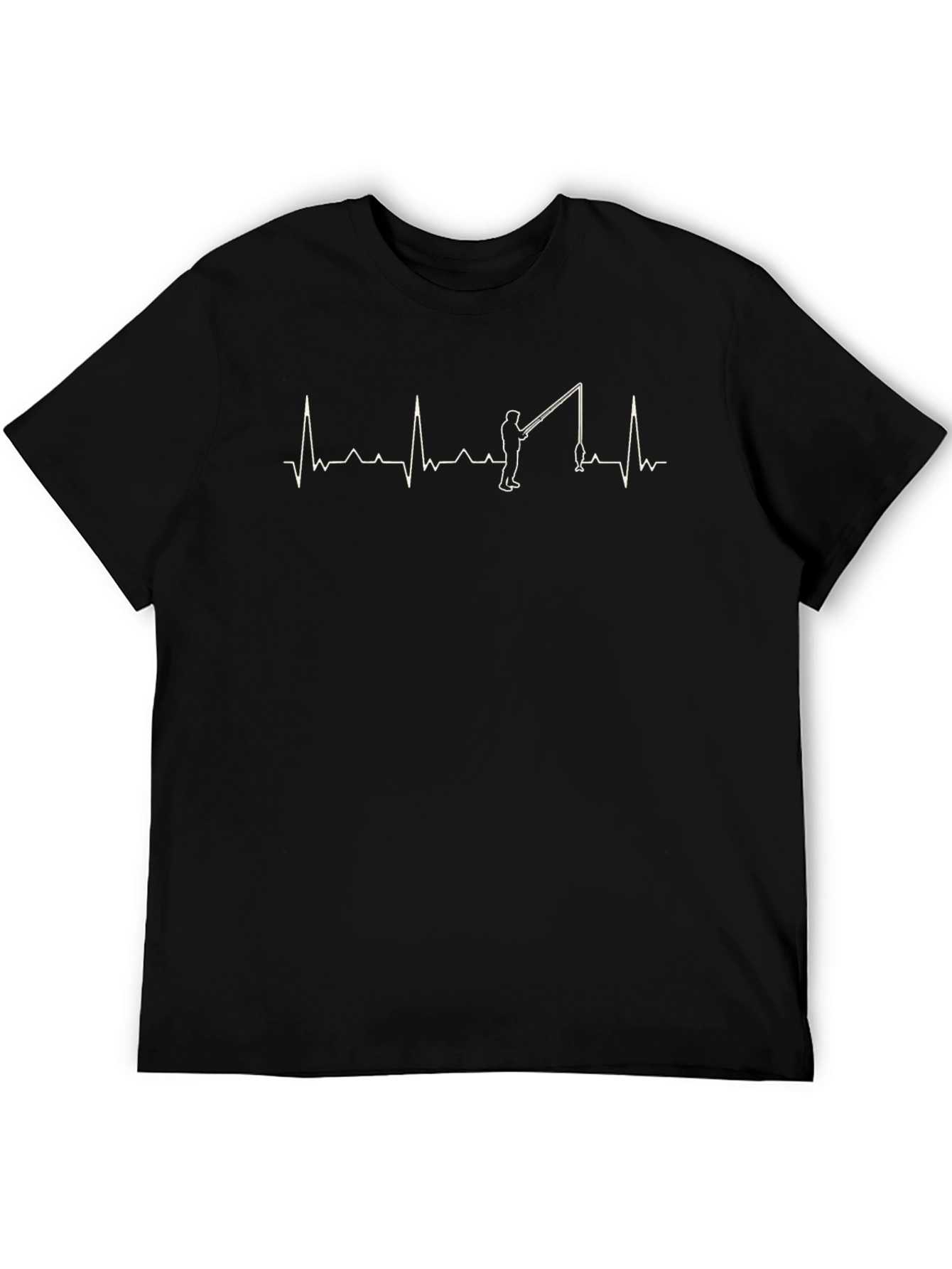 Fisherman Heartbeat Graphic Tee - Black Cotton T-Shirt