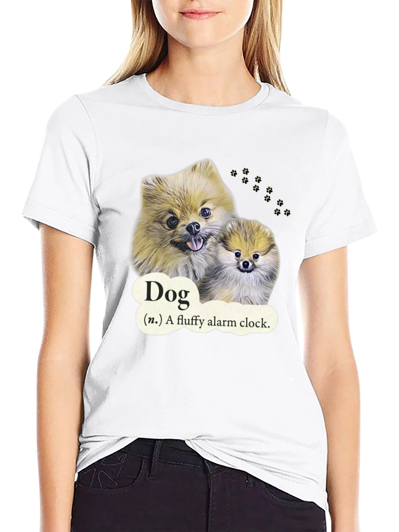 Dog Fluffy Alarm Clock Black T-Shirt