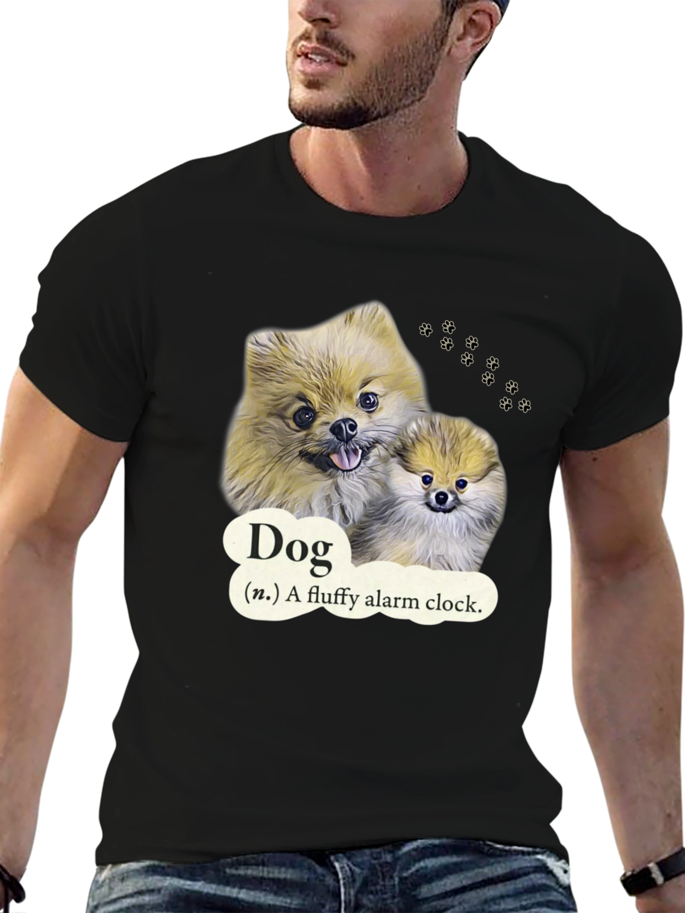 Dog Fluffy Alarm Clock Black T-Shirt
