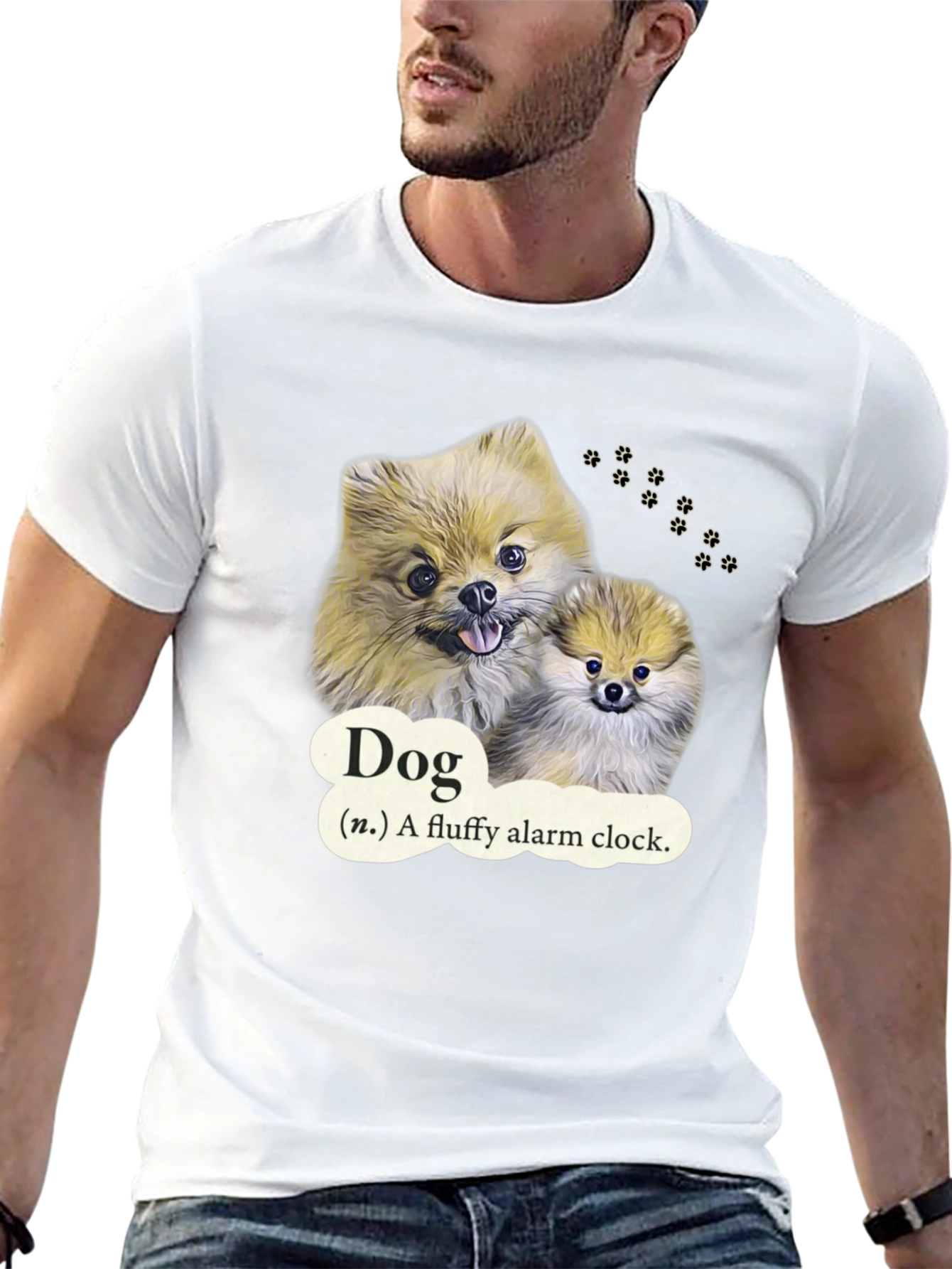 Dog Fluffy Alarm Clock Black T-Shirt