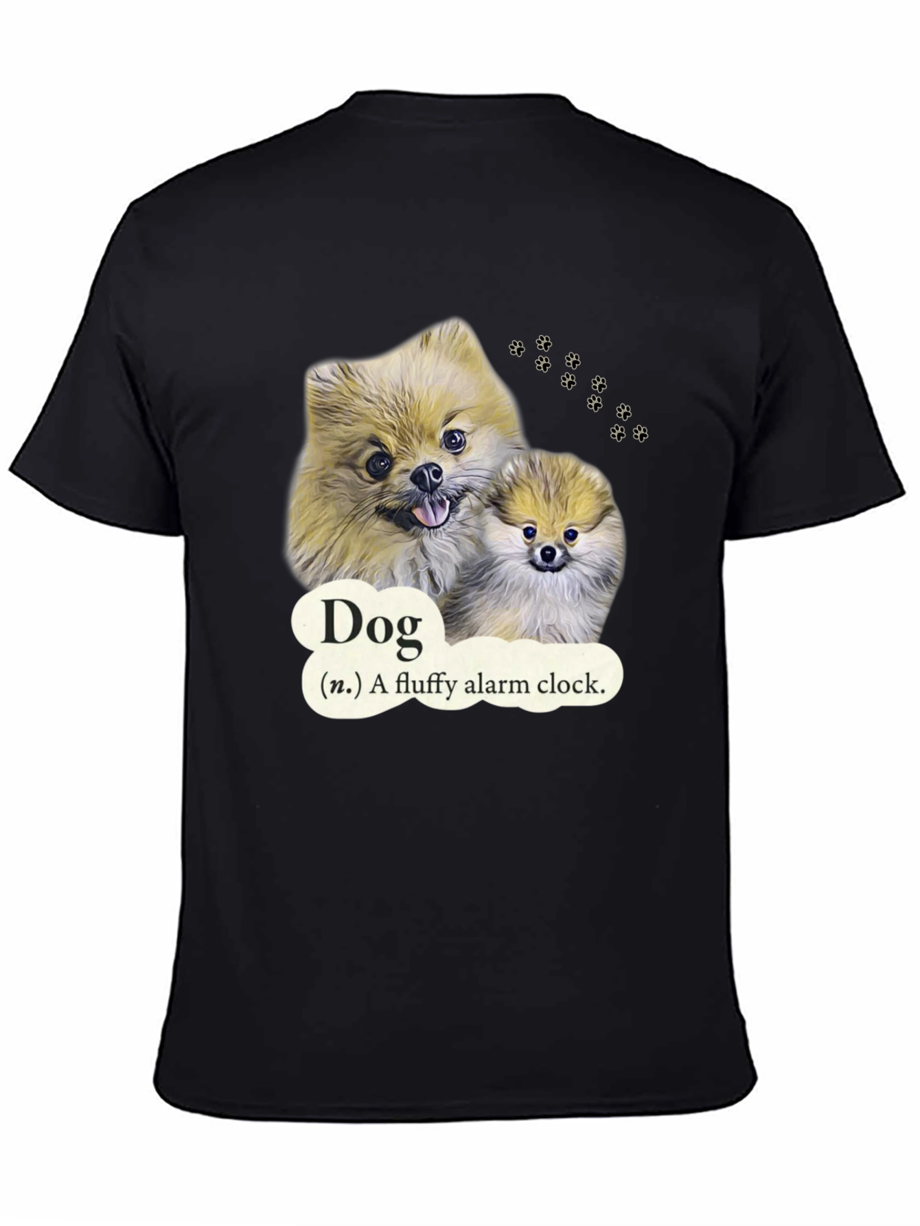 Dog Fluffy Alarm Clock Black T-Shirt