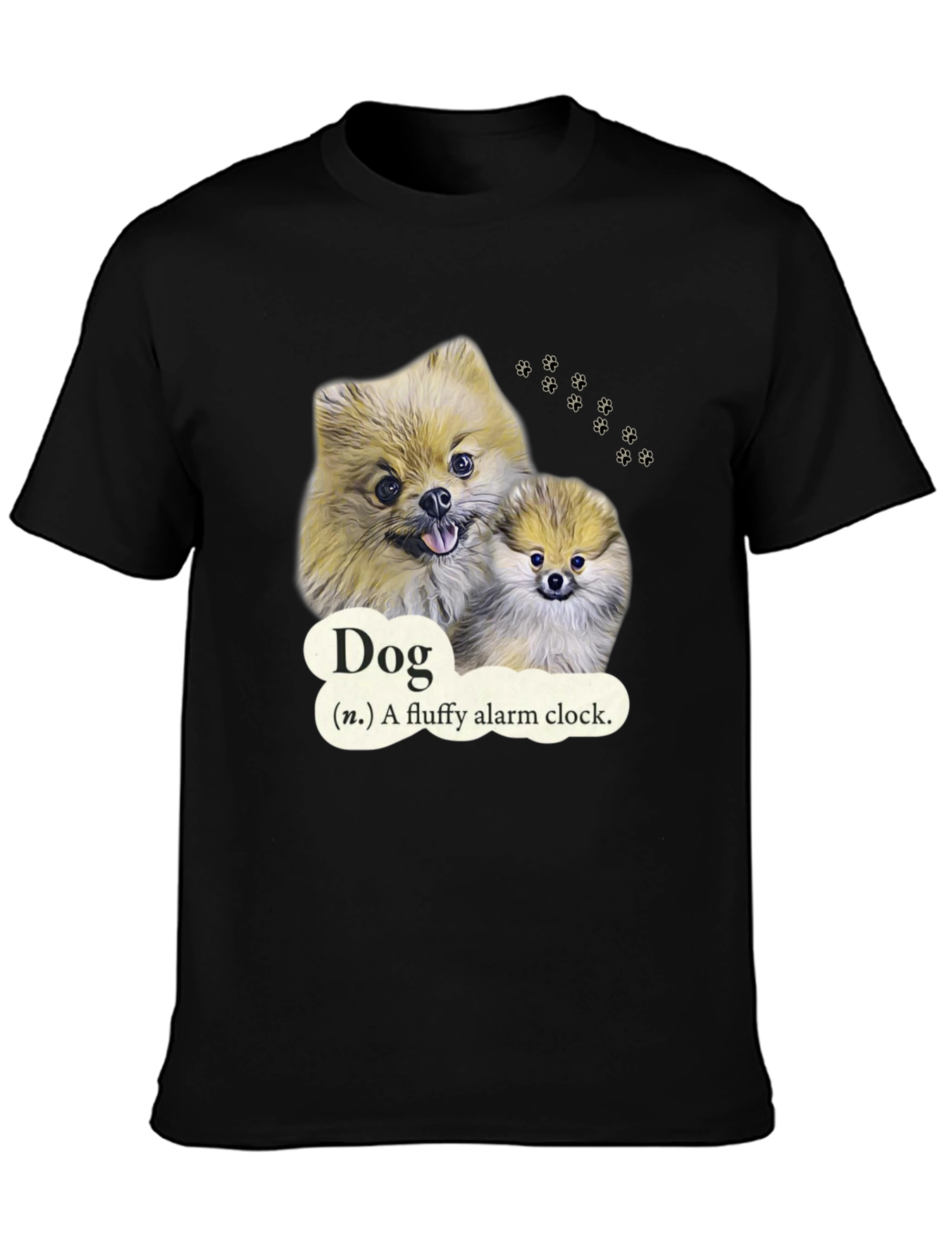 Dog Fluffy Alarm Clock Black T-Shirt