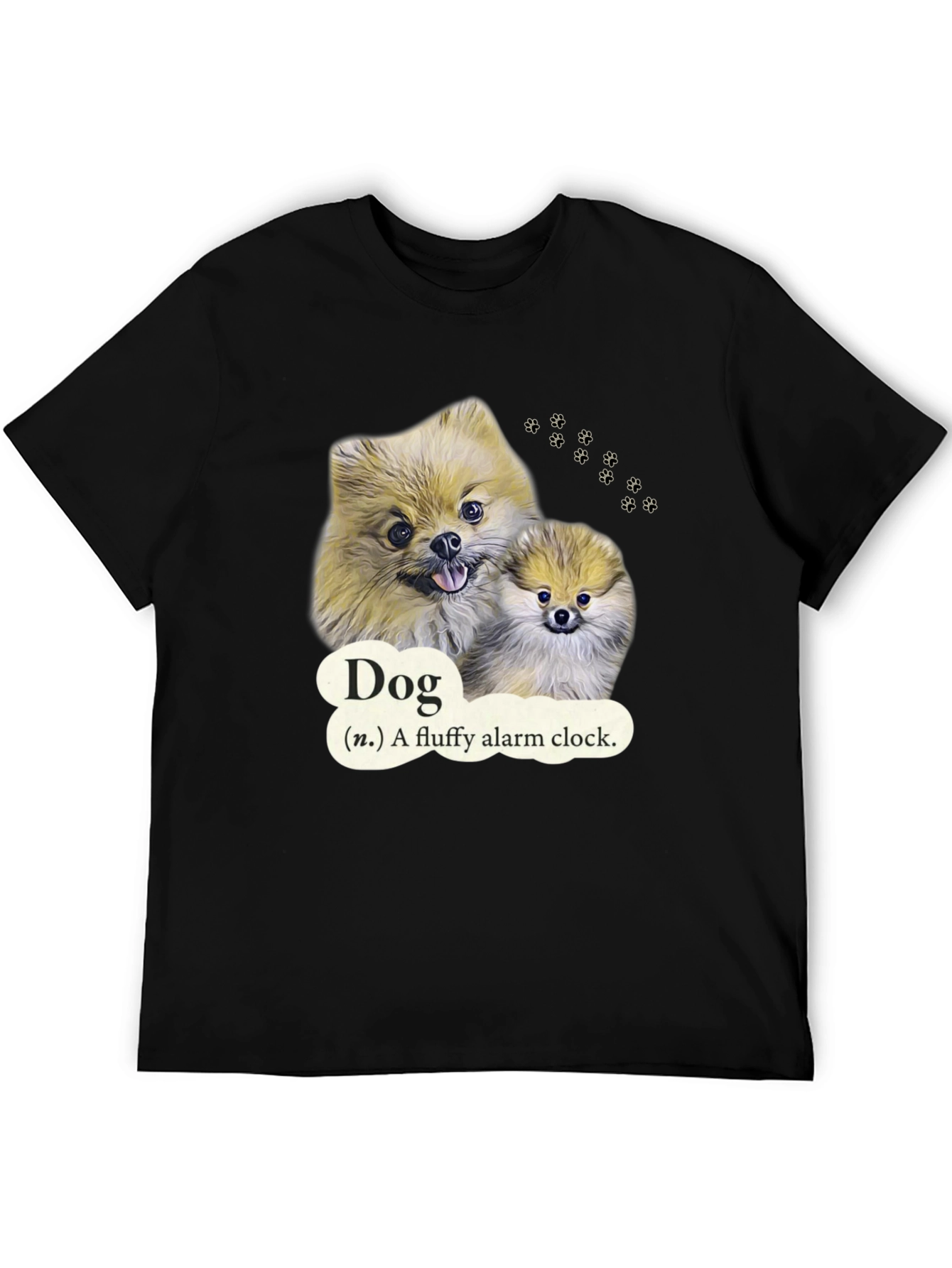 Dog Fluffy Alarm Clock Black T-Shirt