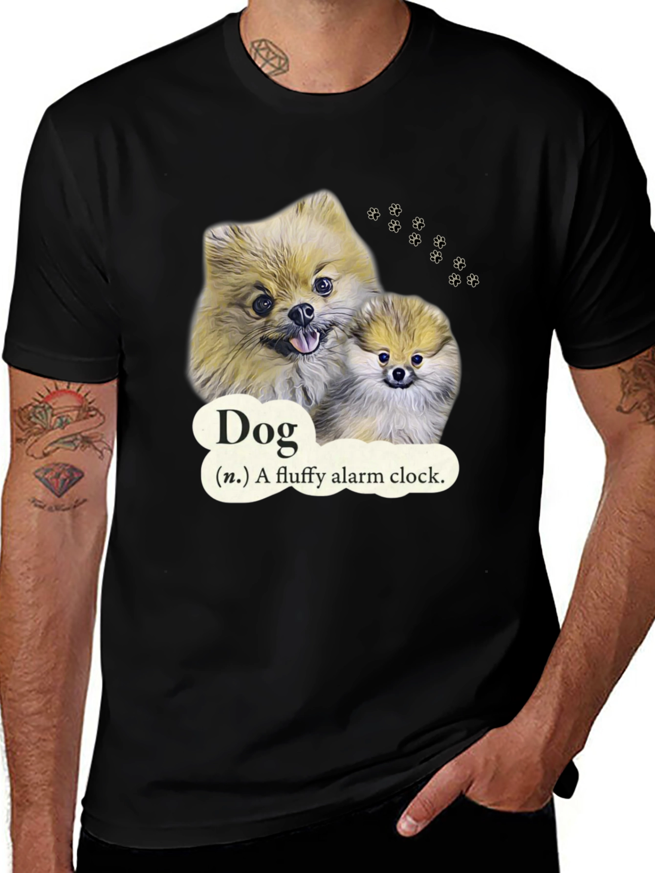 Dog Fluffy Alarm Clock Black T-Shirt