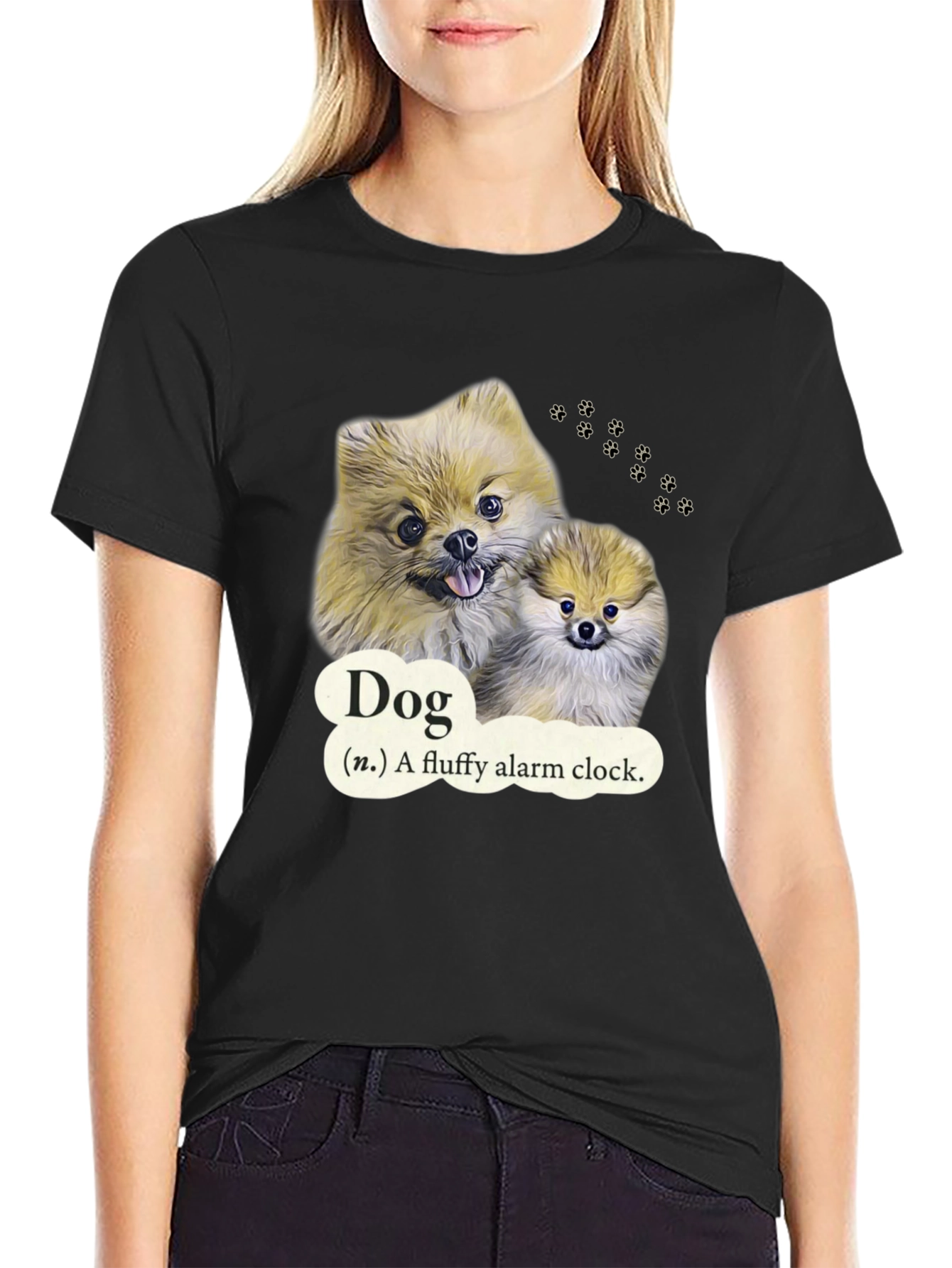 Dog Fluffy Alarm Clock Black T-Shirt