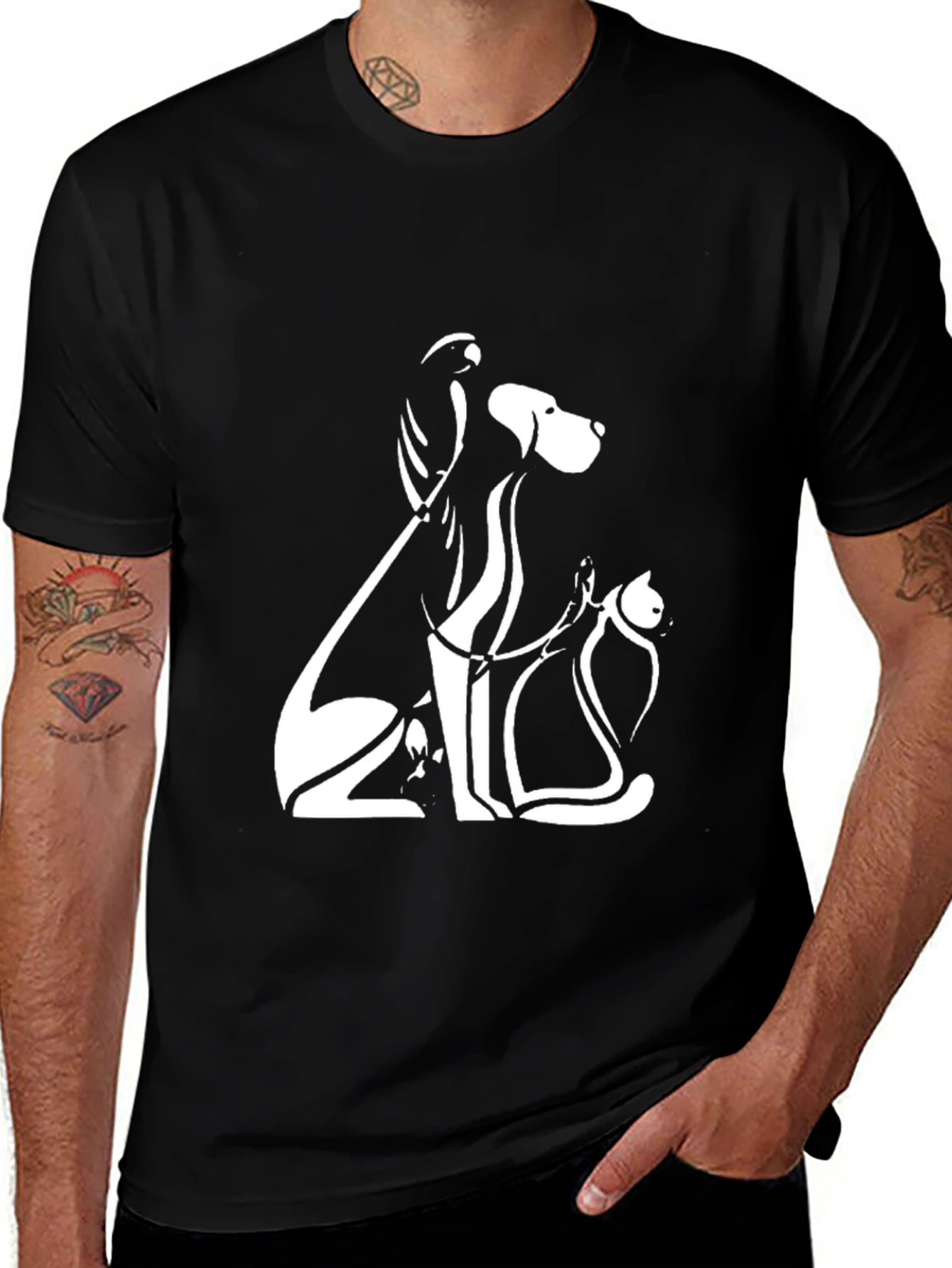 Minimalist Pets T-Shirt: Dog Cat Bird Art