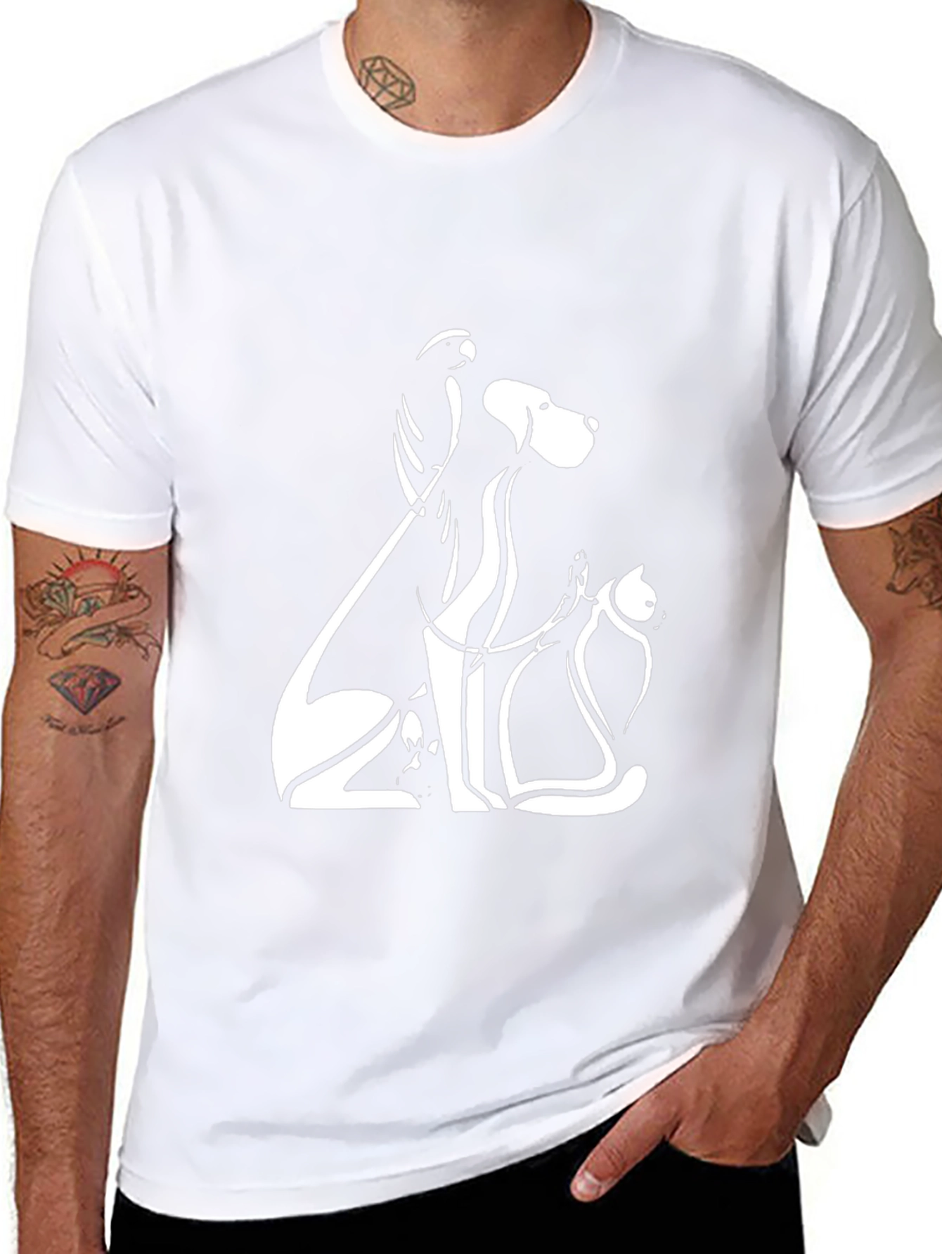 Minimalist Pets T-Shirt: Dog Cat Bird Art