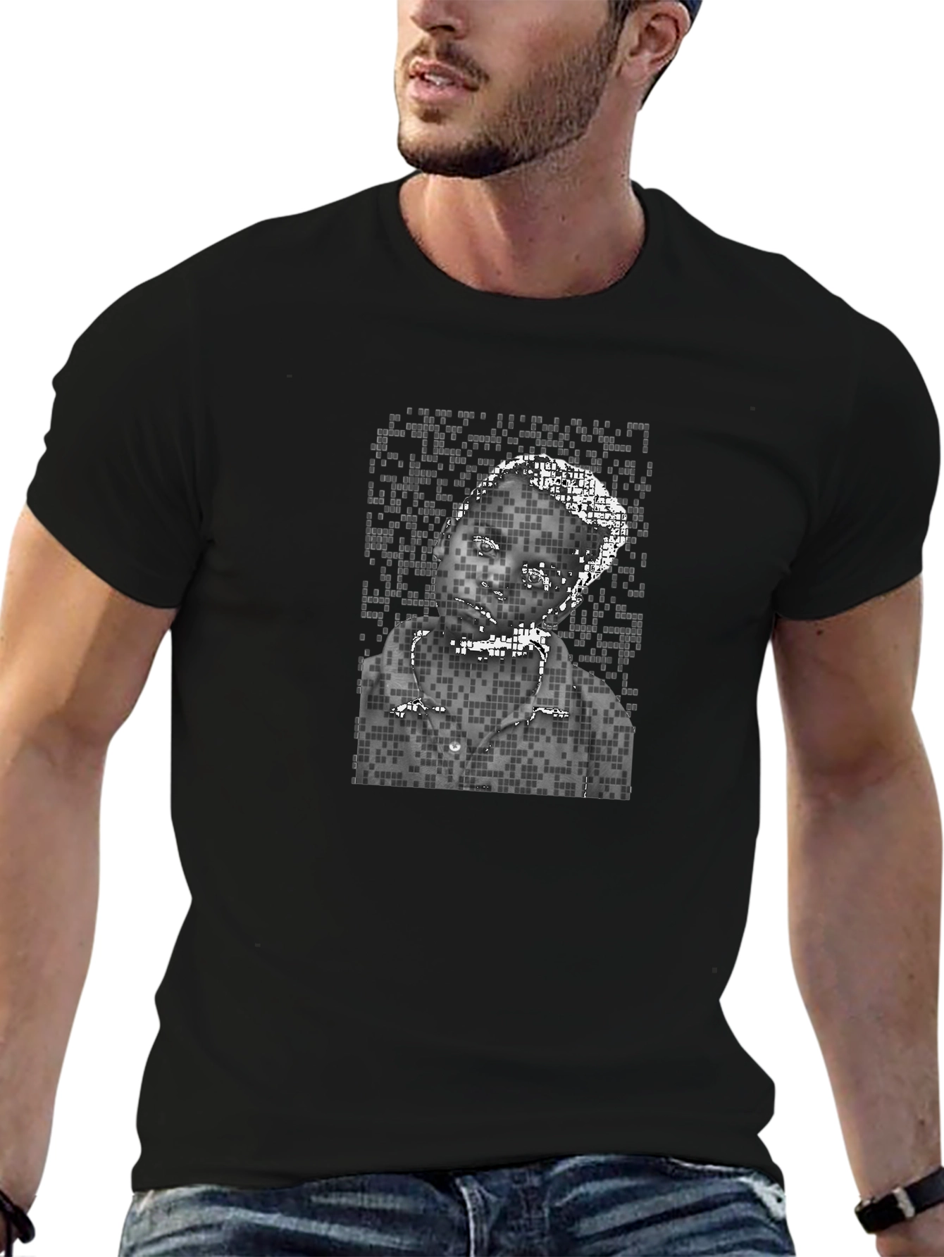 Pixelated Portrait Graphic Tee - Black Unisex Shirt