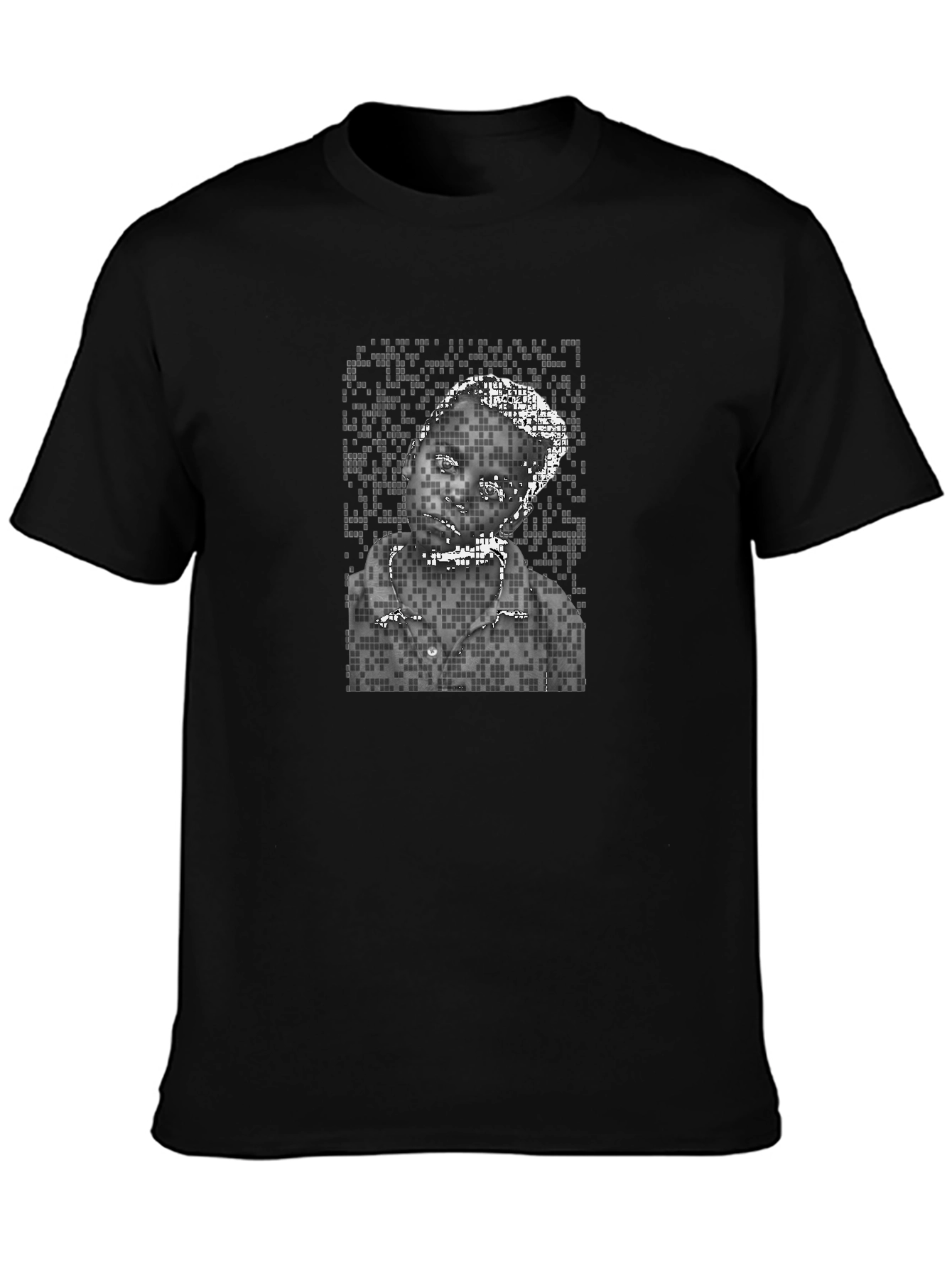 Pixelated Portrait Graphic Tee - Black Unisex Shirt